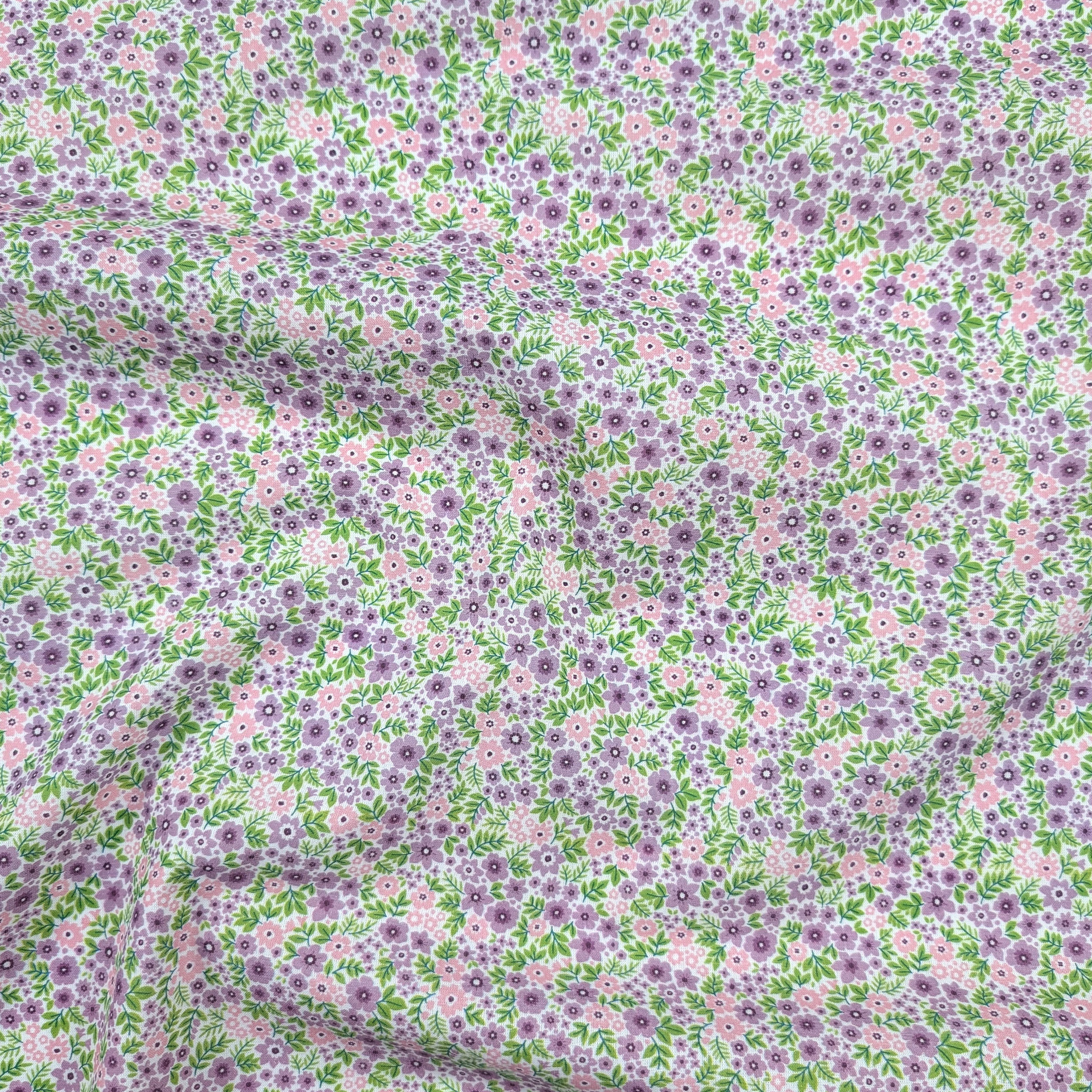Cotone Percalle con Fiorellini Rosa e Lilla Image