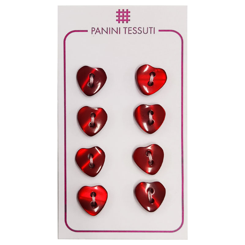 Bottoni Cuore Colore Rosso 8 Pezzi - Lin 20