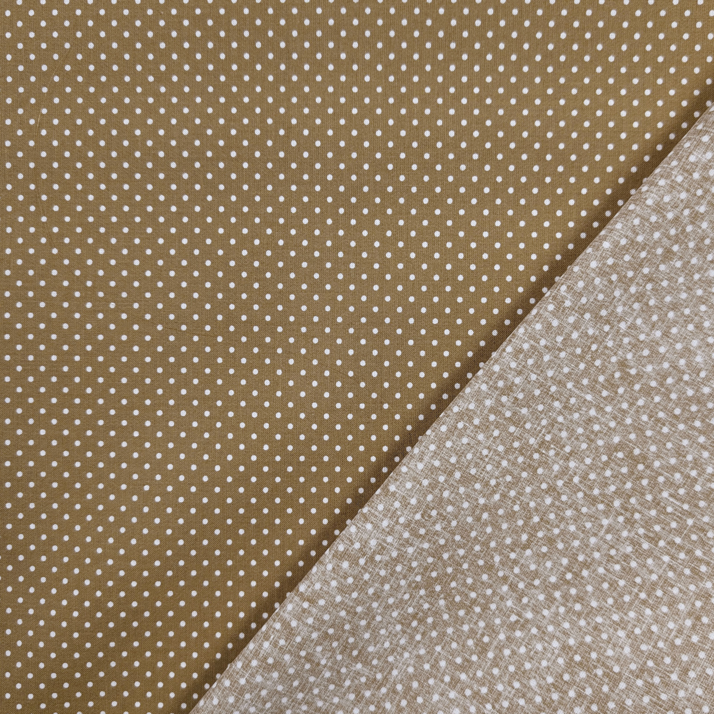 Tessuto Cotone Beige a Pois Bianchi Image
