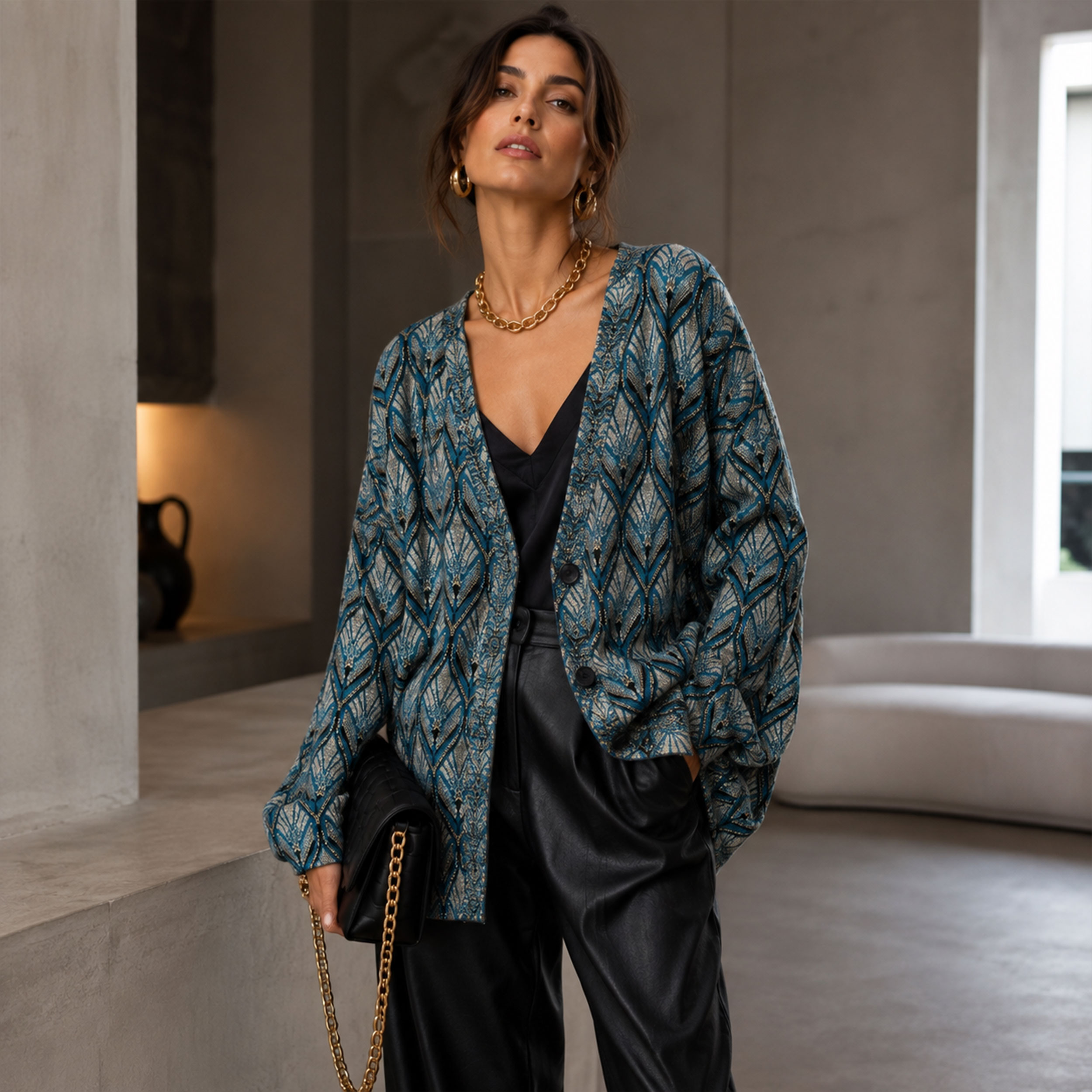 Punto Milano Foglie Moda Lurex Image