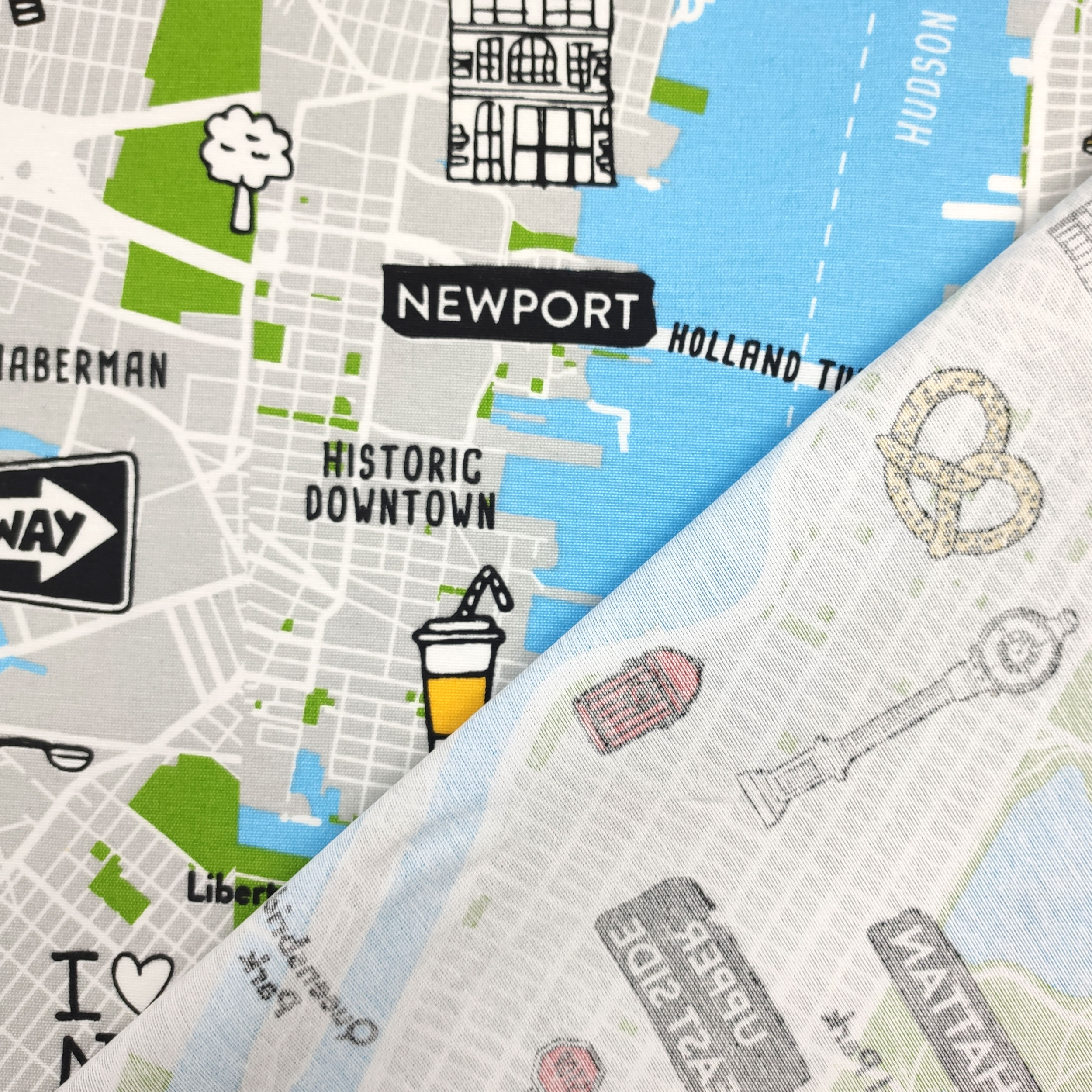 Tessuto Misto Cotone Mappa di New York
