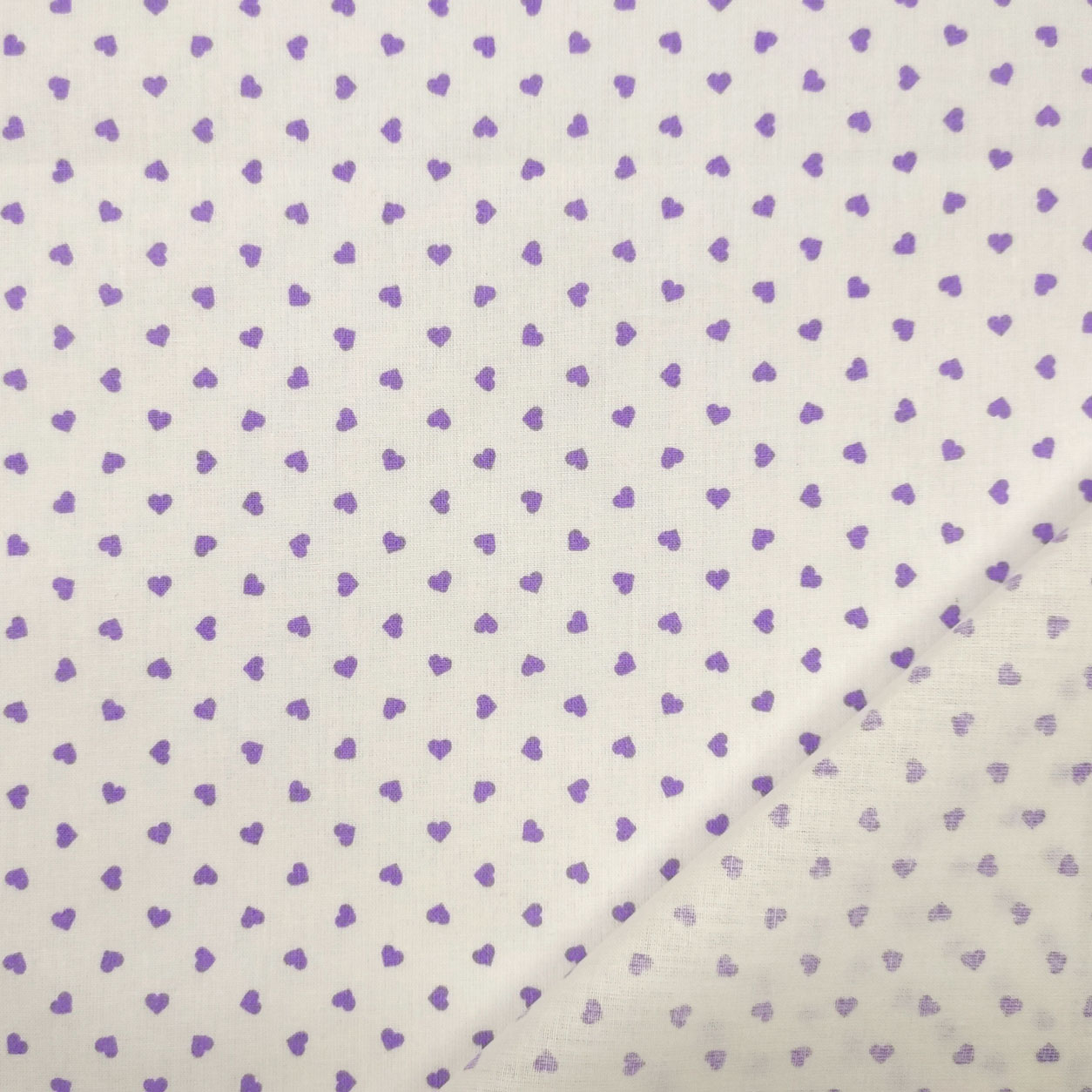 cotone tessuto leggero percallino sfondo bianco cuori lilla