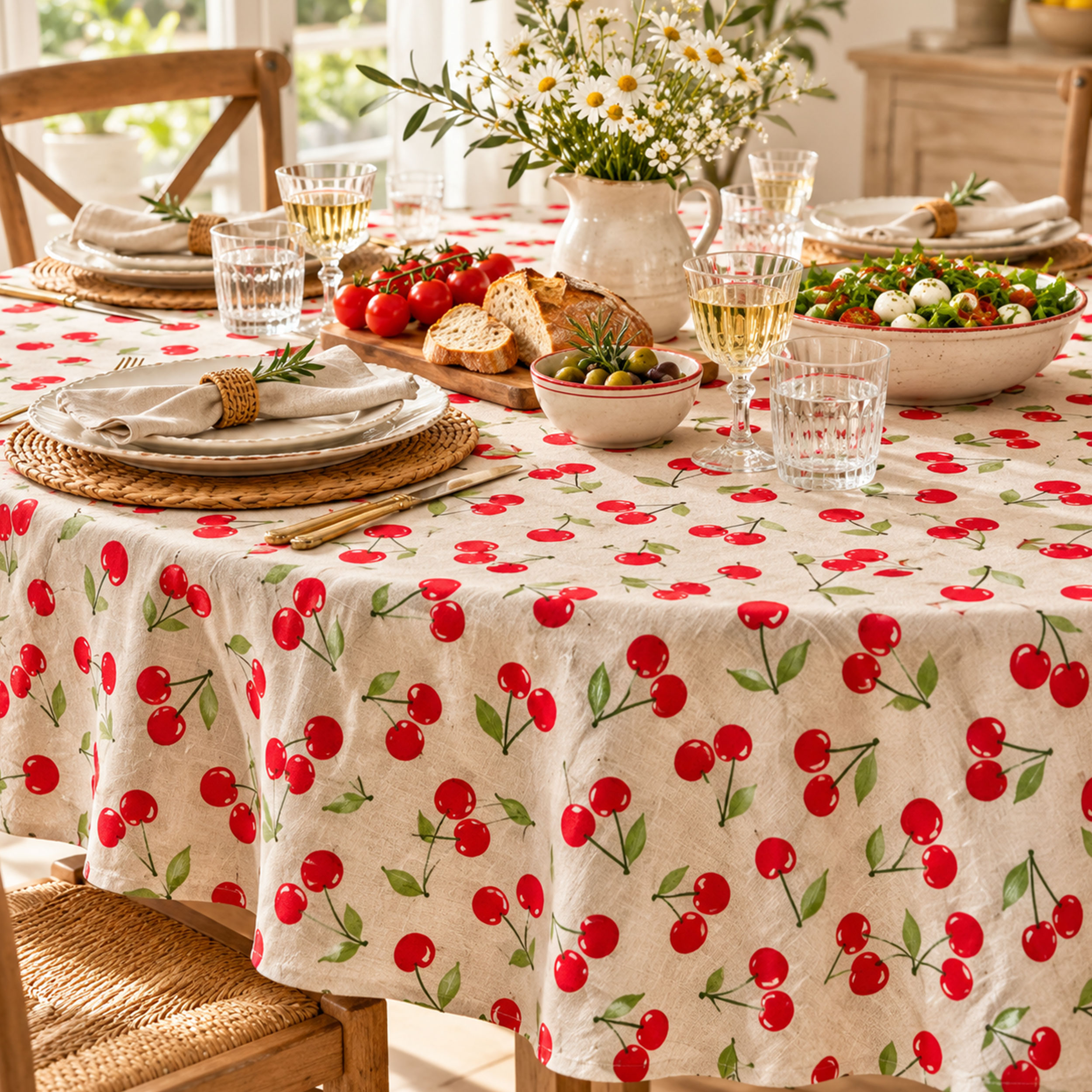 Tessuto Misto Cotone Ciliegie Rosse Image