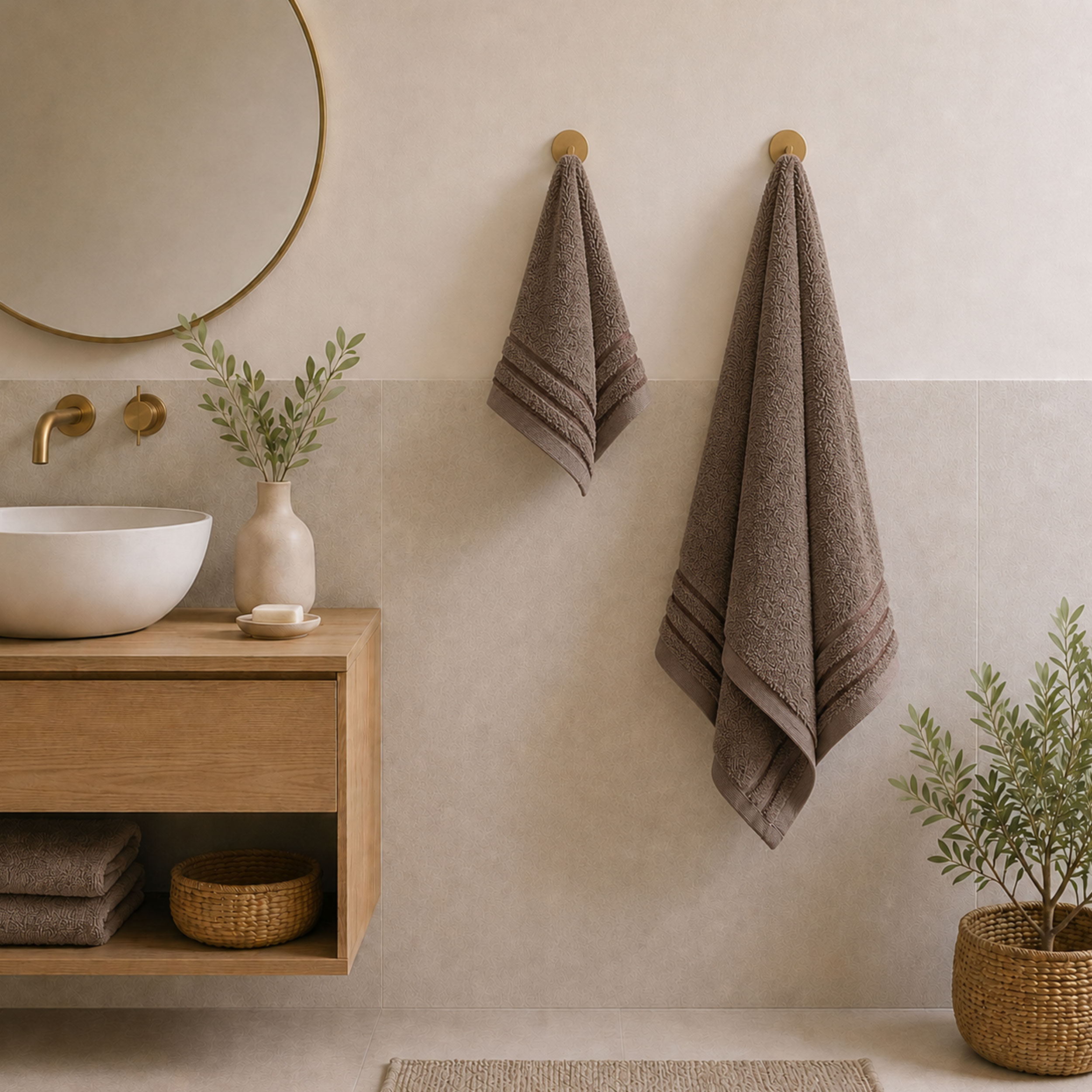 Set Asciugamani Bagno Viso e Ospite Tortora Image