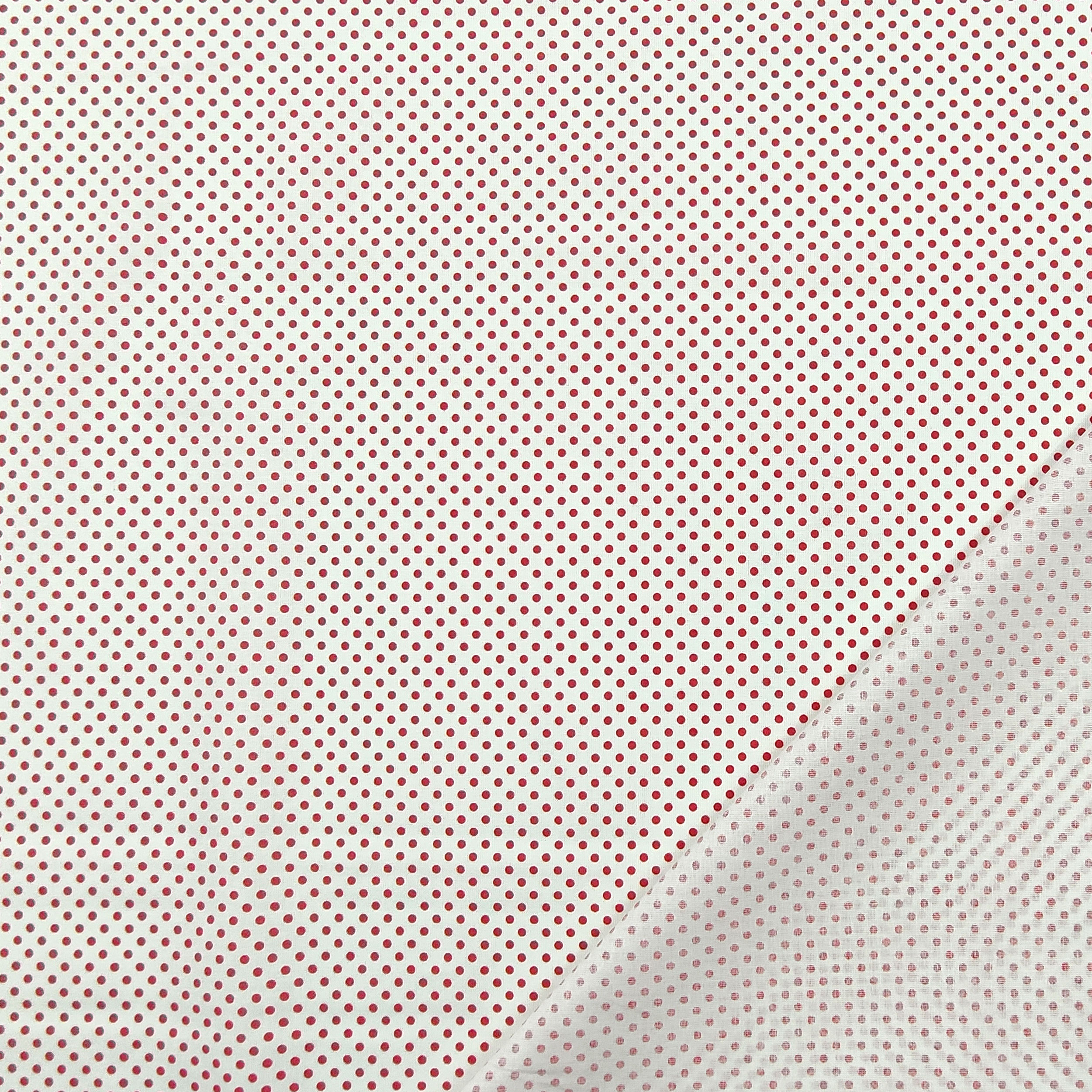 Tessuto Cotone Bianco Pois Rosso Image