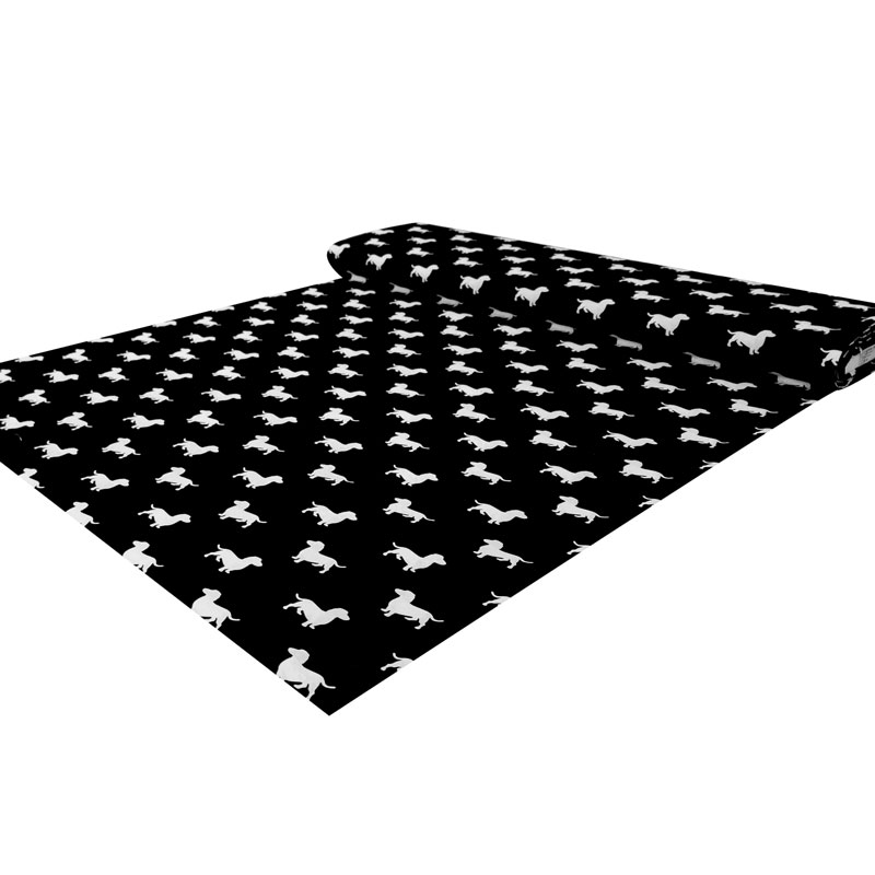 Tessuto Cotone Bassotti Bianchi Sfondo Nero