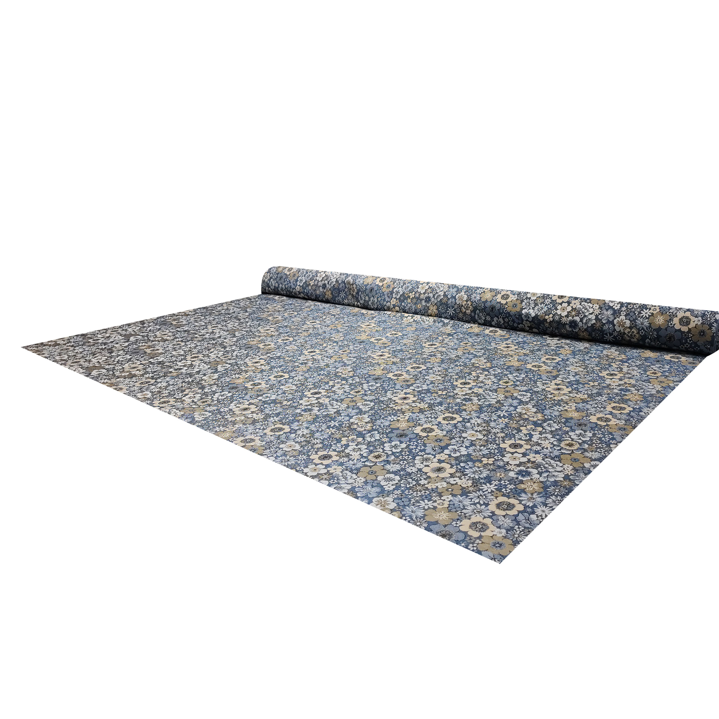 Tessuto Arredo Broccato Fiori Sfondo Avio
