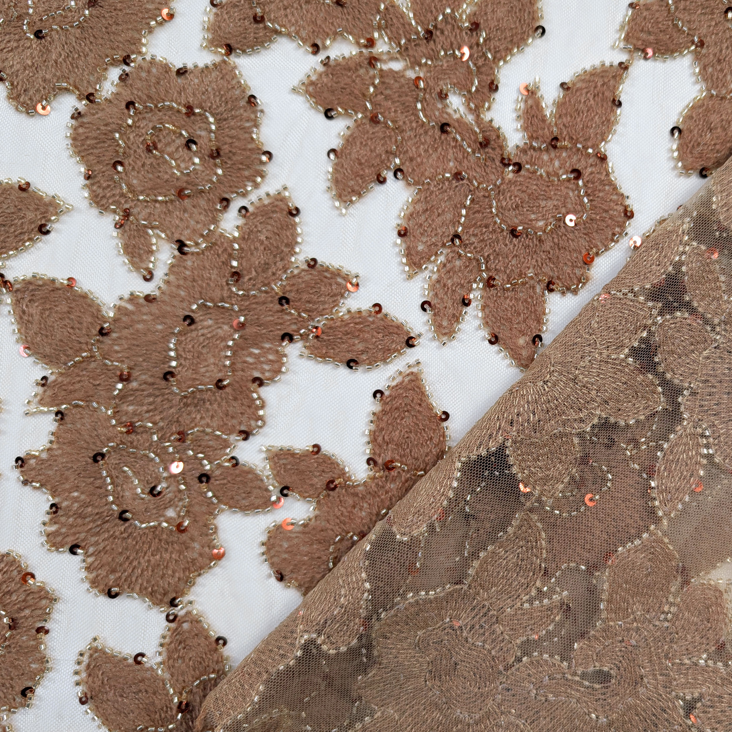 Pizzo Rose Lana Paillettes Cammello Image