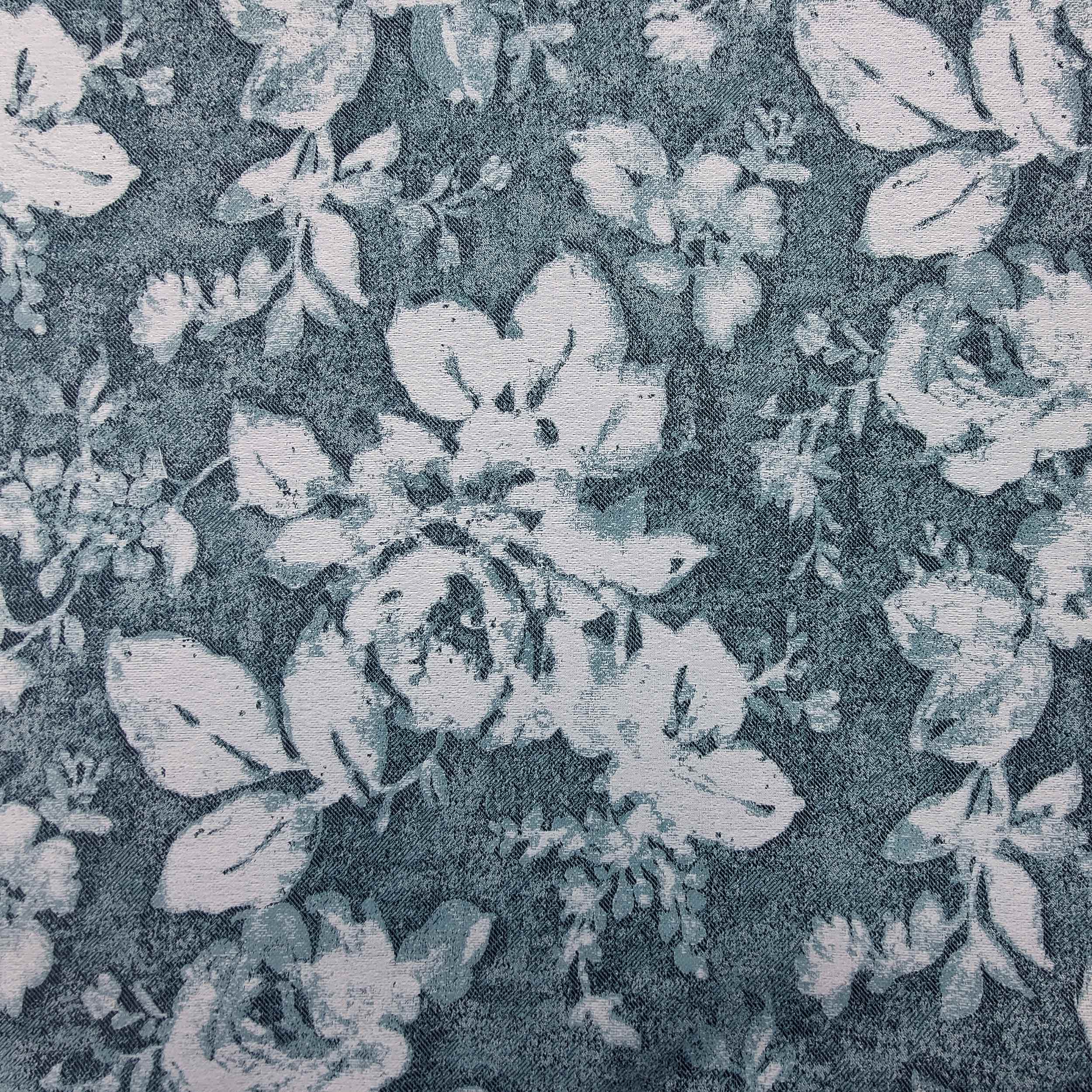 Tessuto Arredo Jacquard Fiori Bianchi Sfondo Azzurro