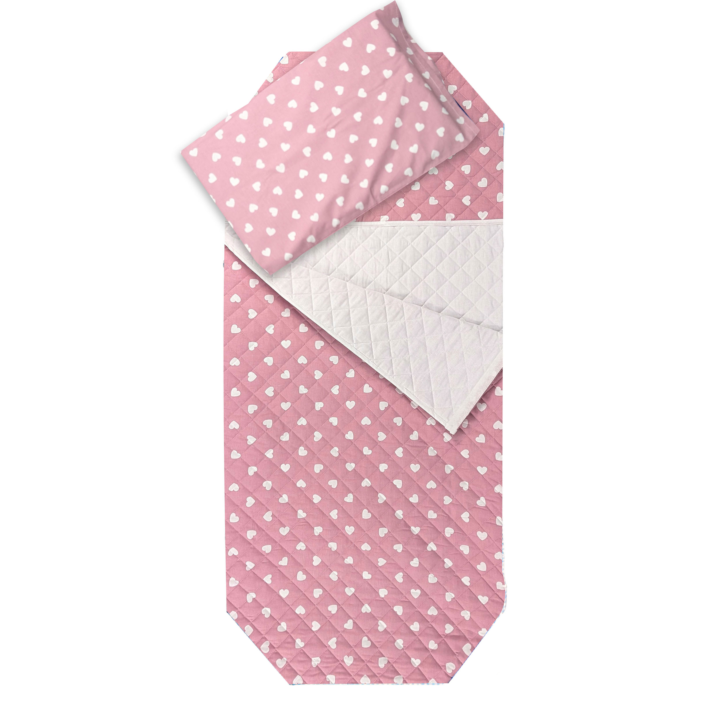Sacco Nanna Sagomato per Brandine Cuori Bianchi con Sfondo Rosa Antico Image