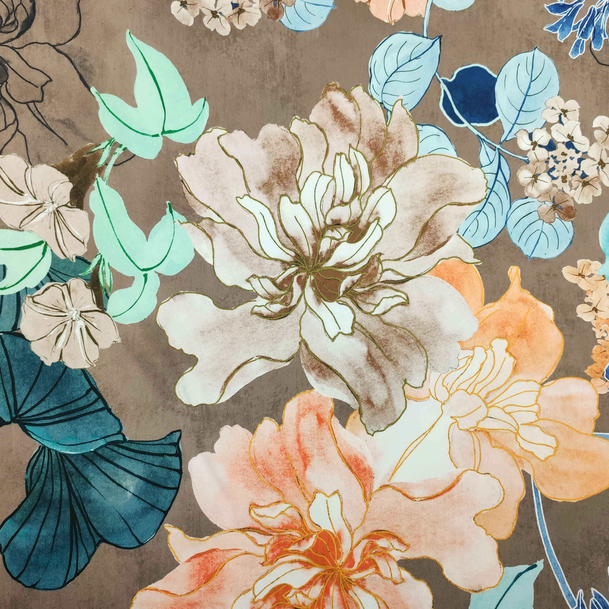 Rasetto Alta Moda Fiori Sfondo Marrone