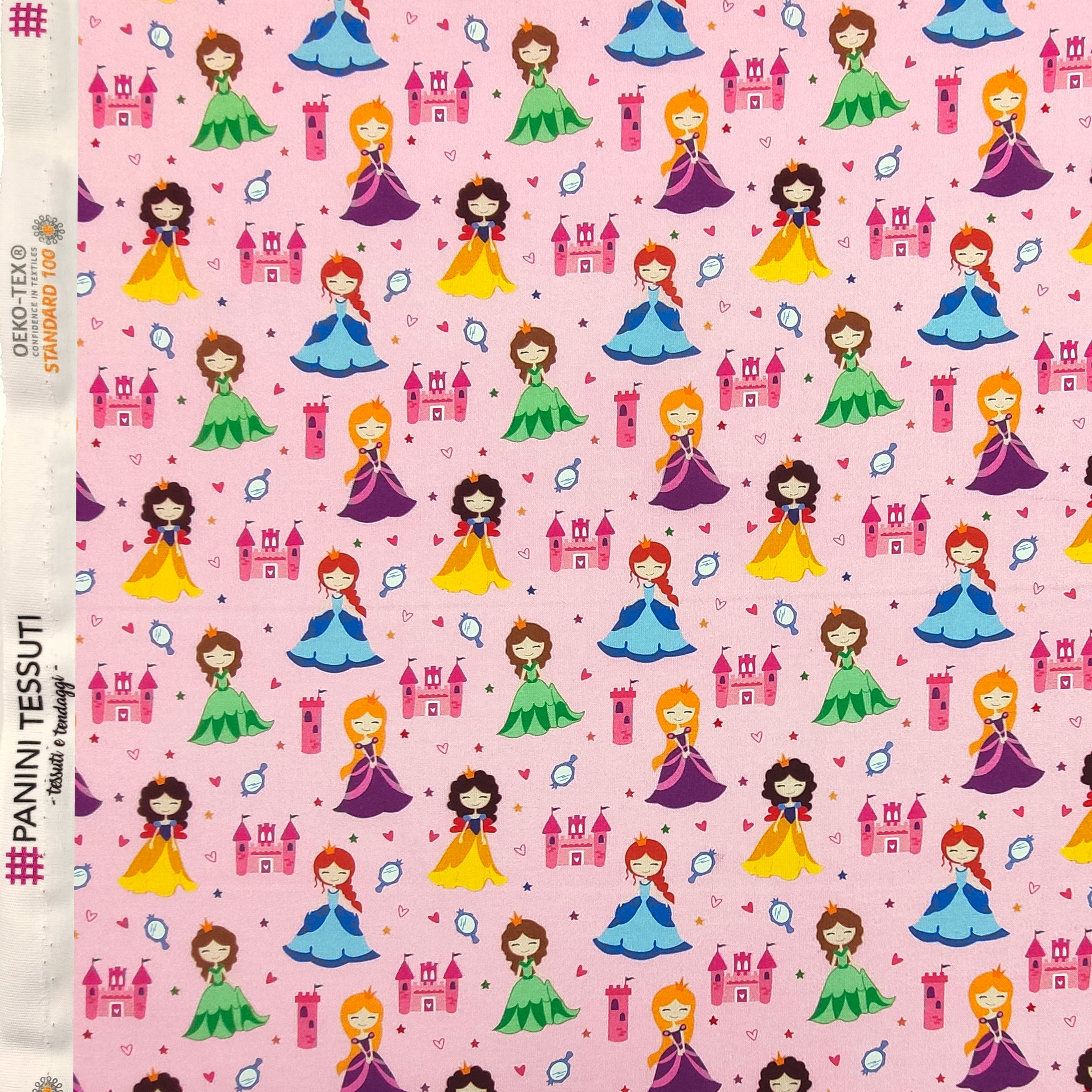 Tessuto Cotone Principesse Piccole Sfondo Rosa Image
