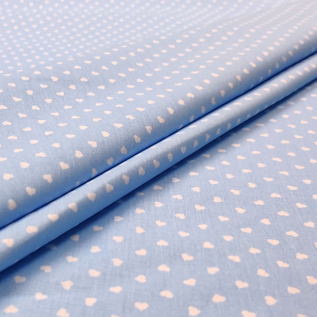 cotone percallino cuori bianchi sfondo azzurro