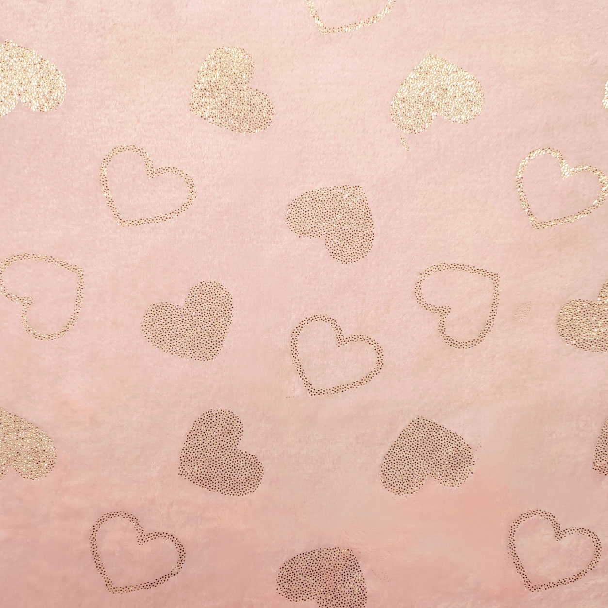 Tessuto di pile rosa baby cuori e strass oro (1)