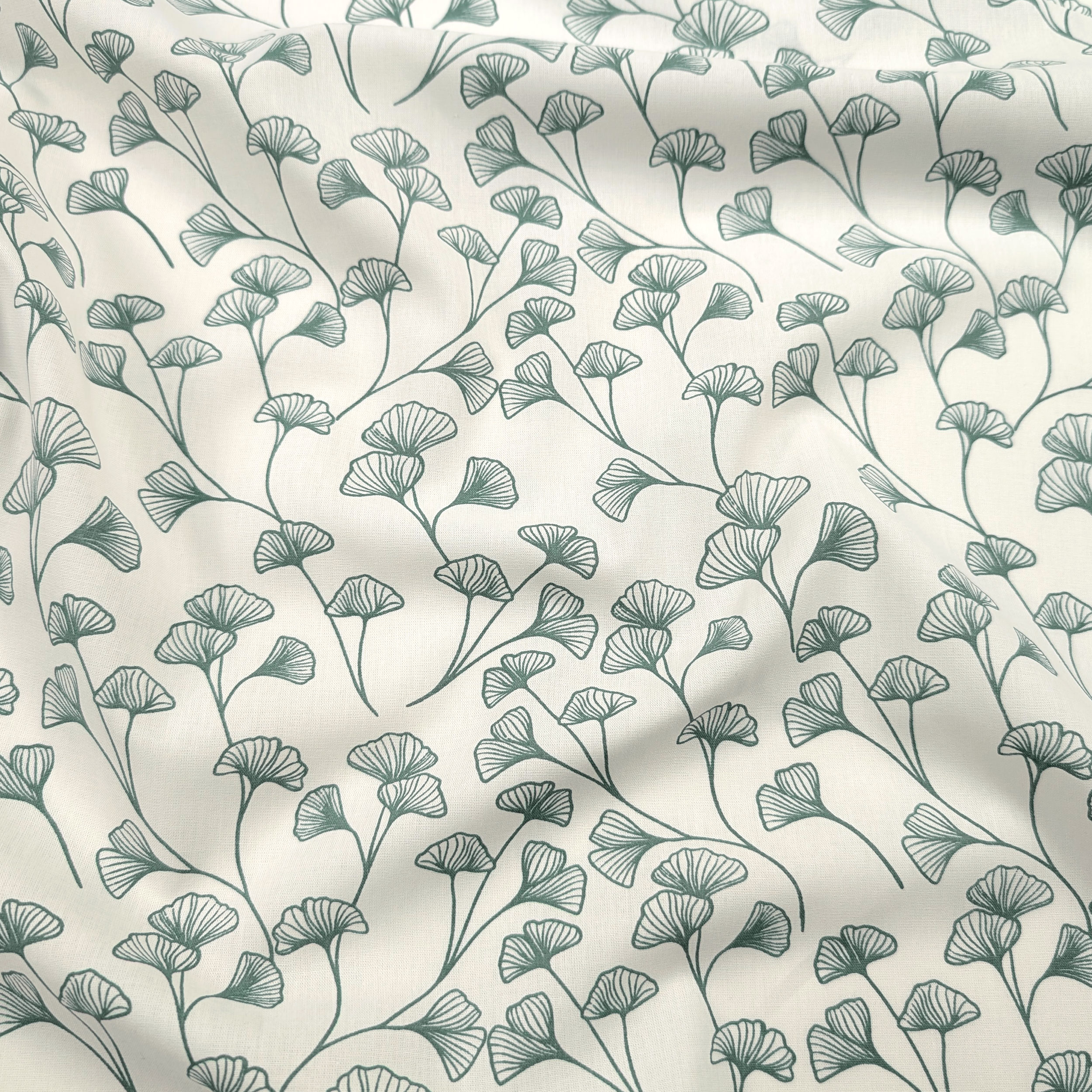 Popeline Cotone Foglie Sfondo Verde Grigio Image