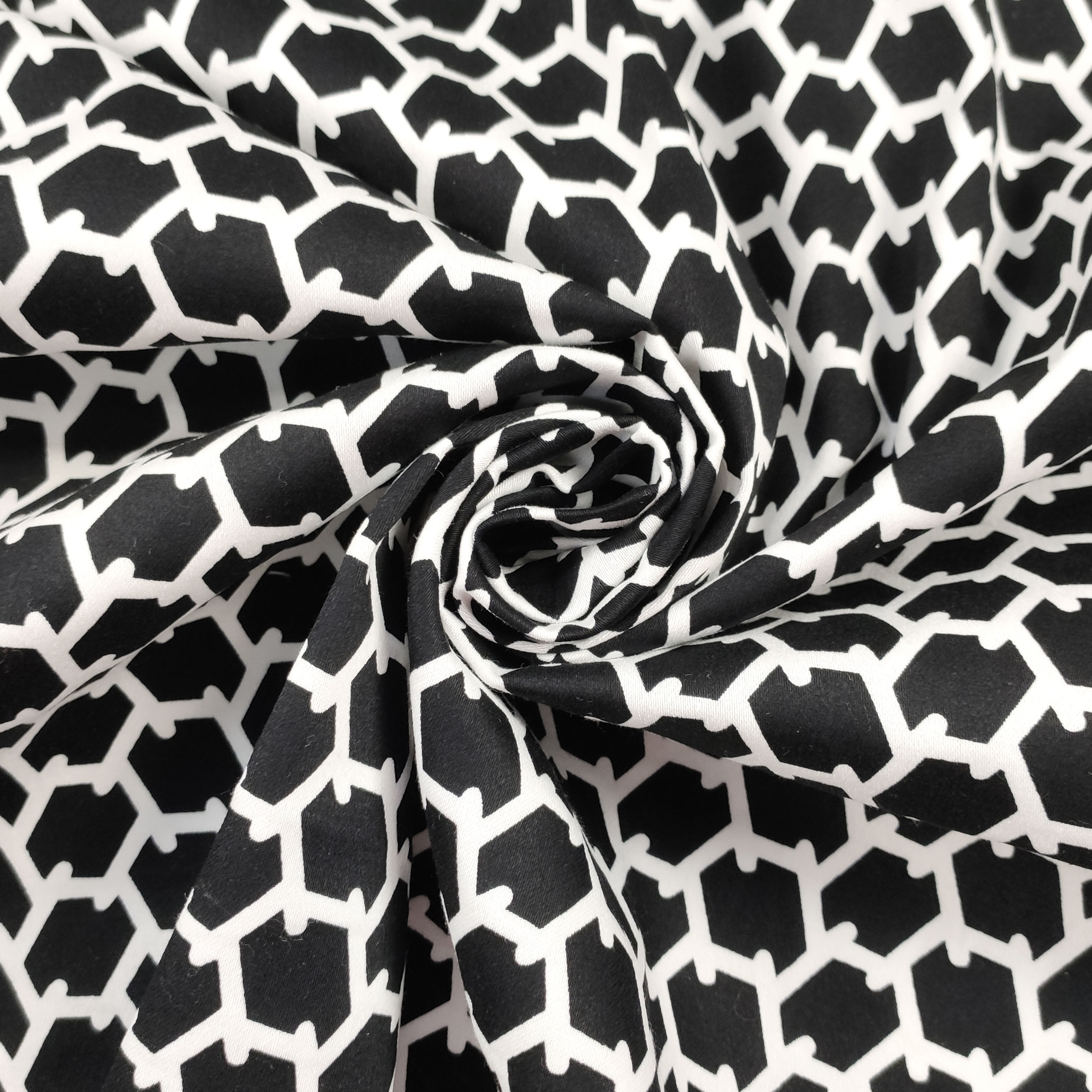 Cotone Elasticizzato Nero Geometria Astratta