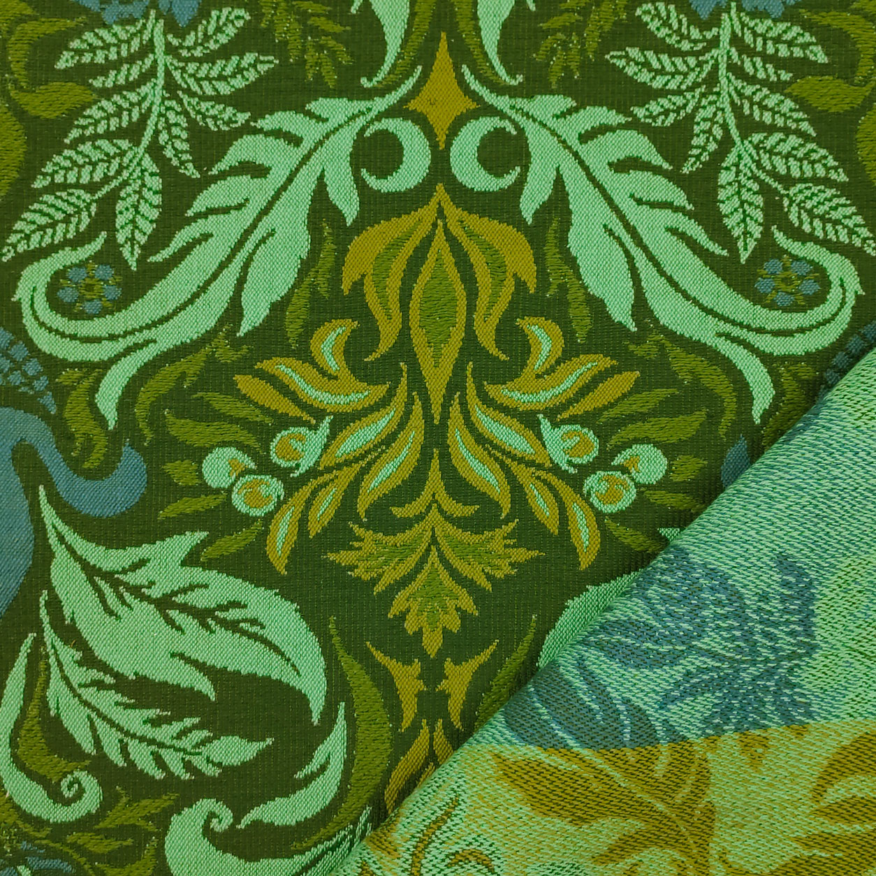 jacquard-arredo-pesante-rose-foglie-blu-e-verde