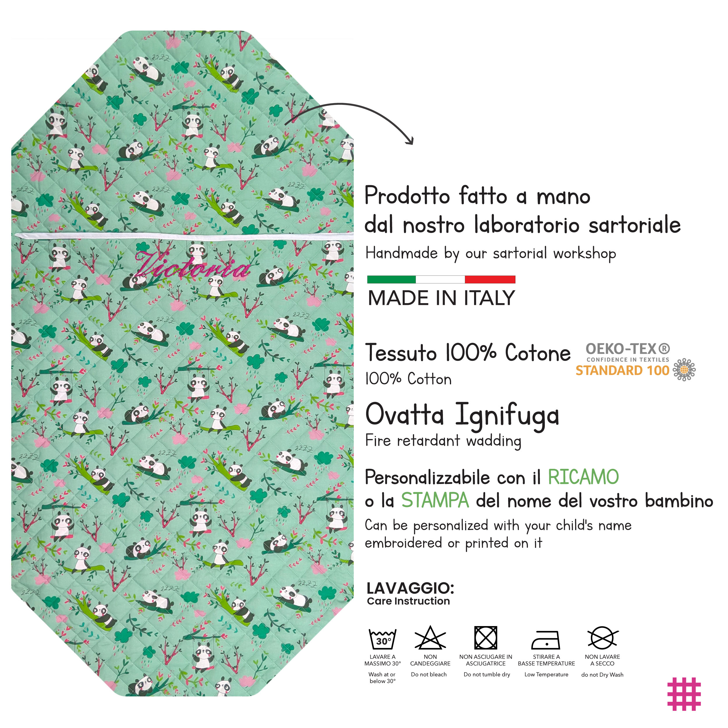 Sacco Nanna Sagomato per Brandine Panda Sfondo Verde Menta Image