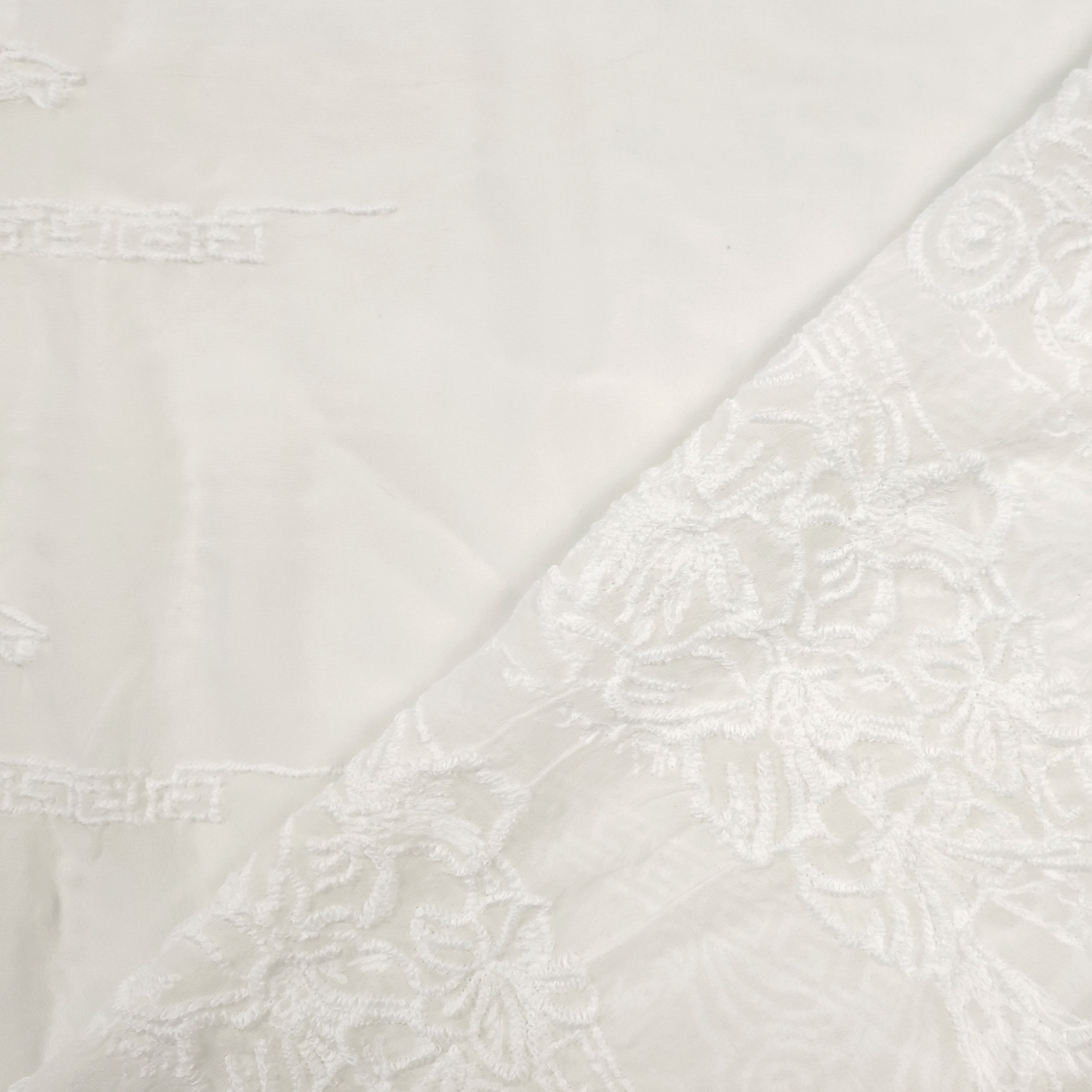 Tessuto Chiffon Ricamato Doppio Smerlo Bianco