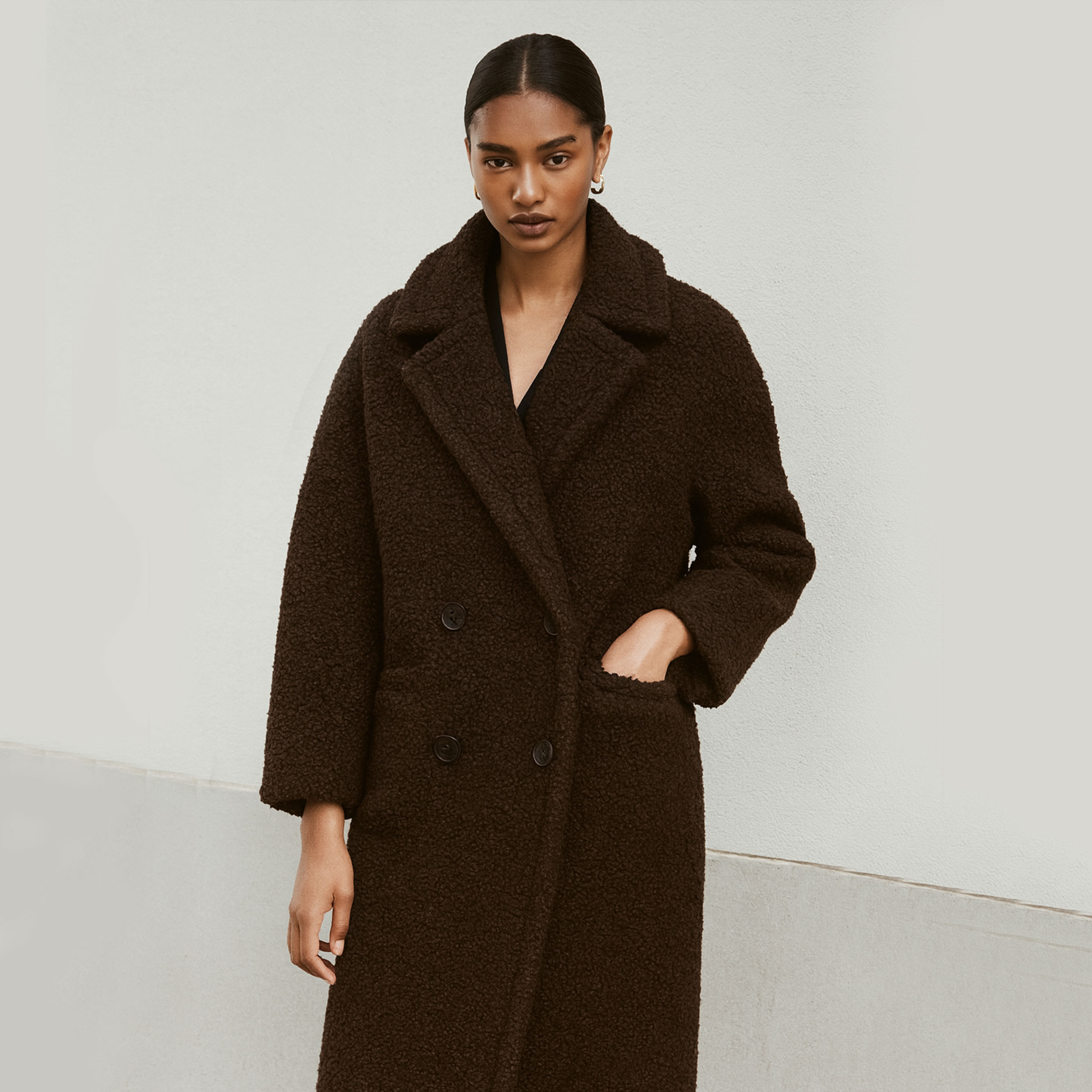 Cappotto Bouclè Tinta Marrone Image