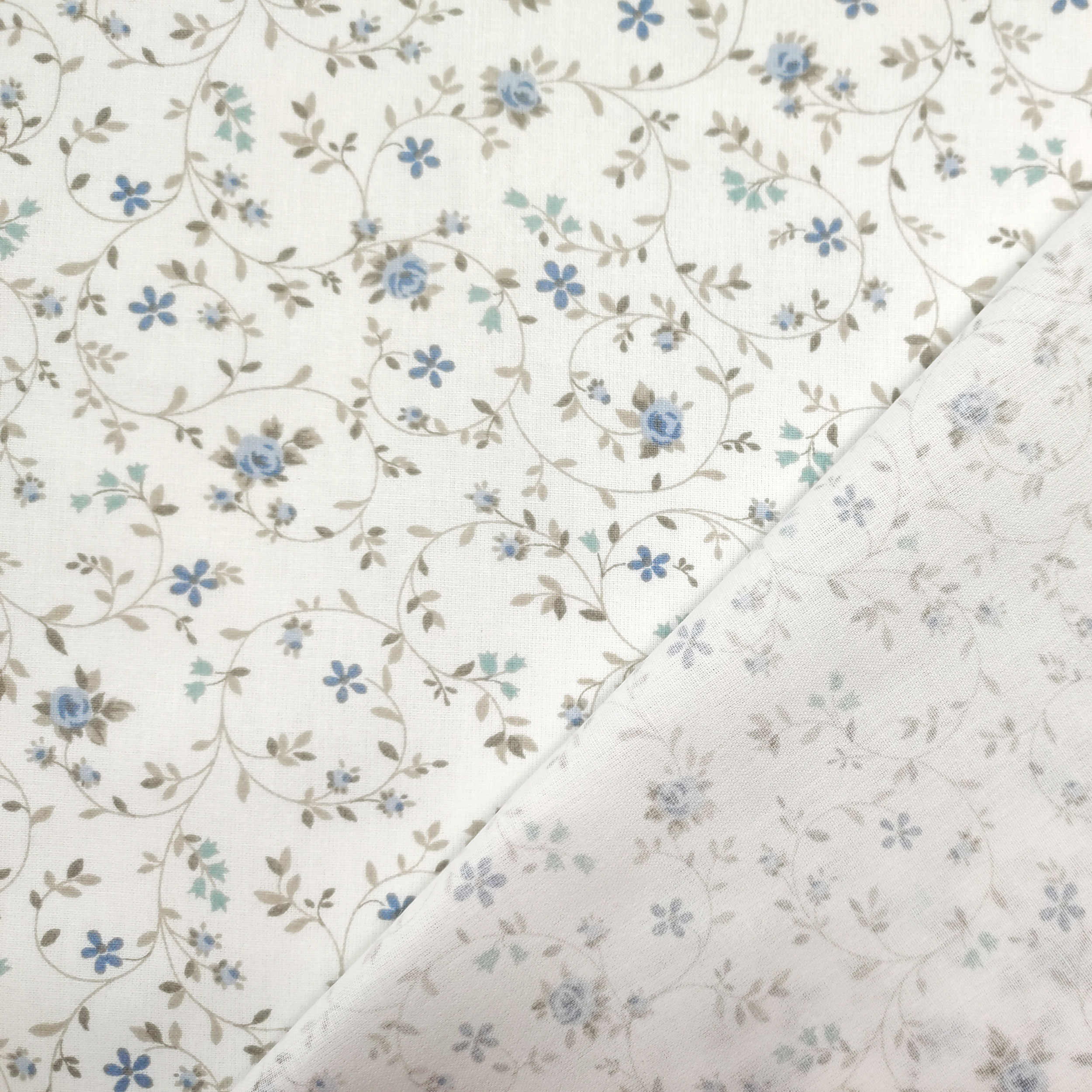 Tessuto Cotone Fiorellini Blu
