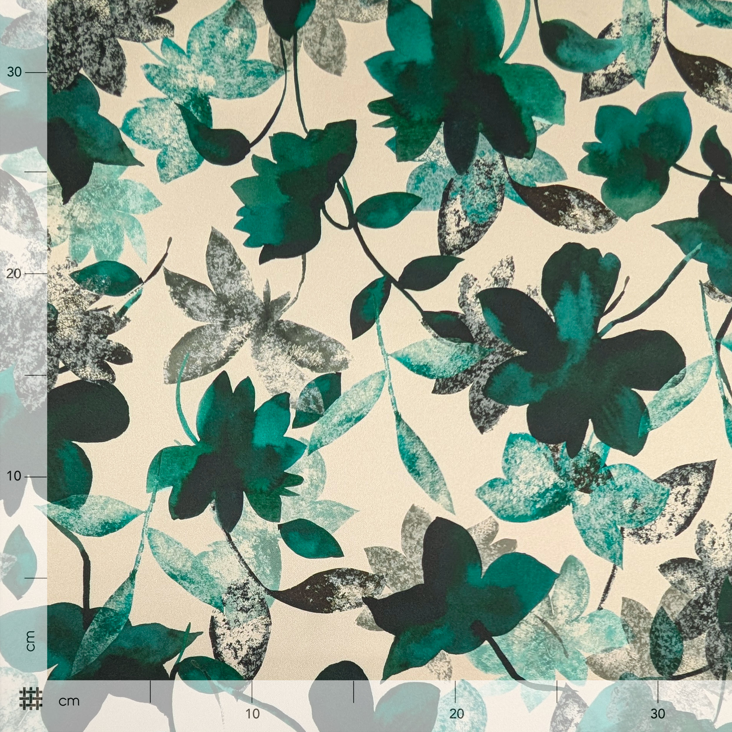 Raso Setato Alta Moda Fiori Verdi Image