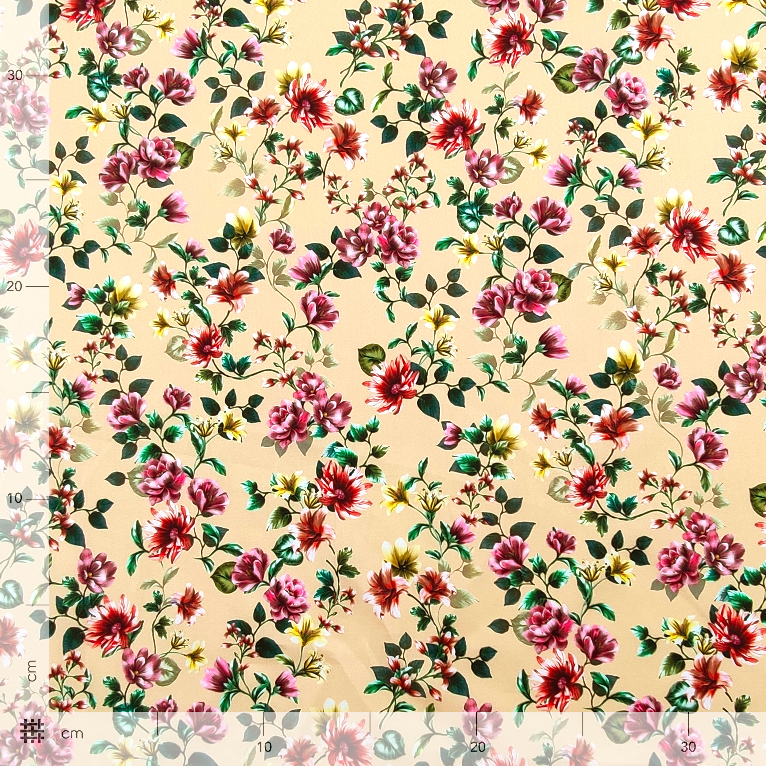 Rasatello Cotone Sfondo Beige con Fiori