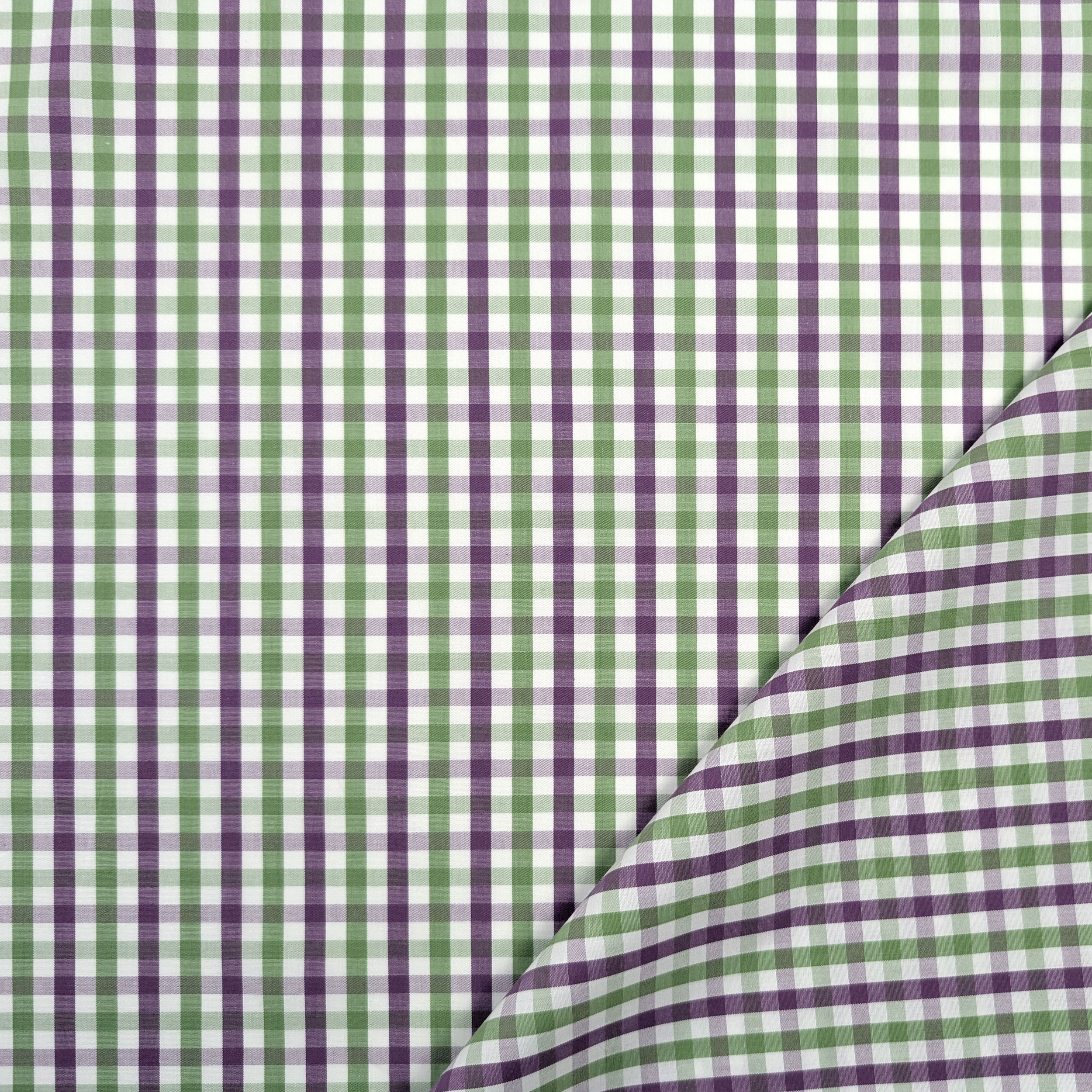 Cotone per Camiceria Quadretto Verde e Lilla Image