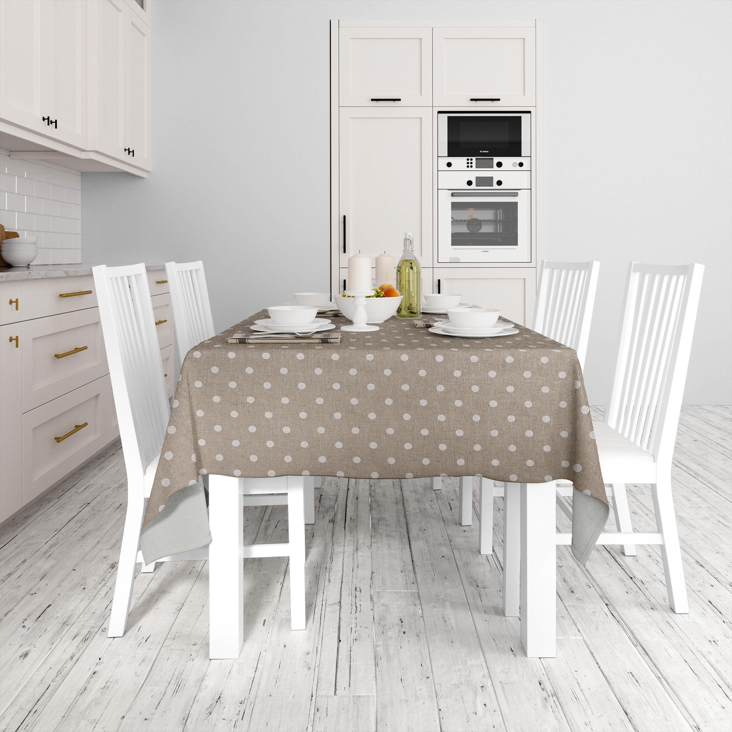 Tessuto Misto Cotone Arredo Beige e Pois Image