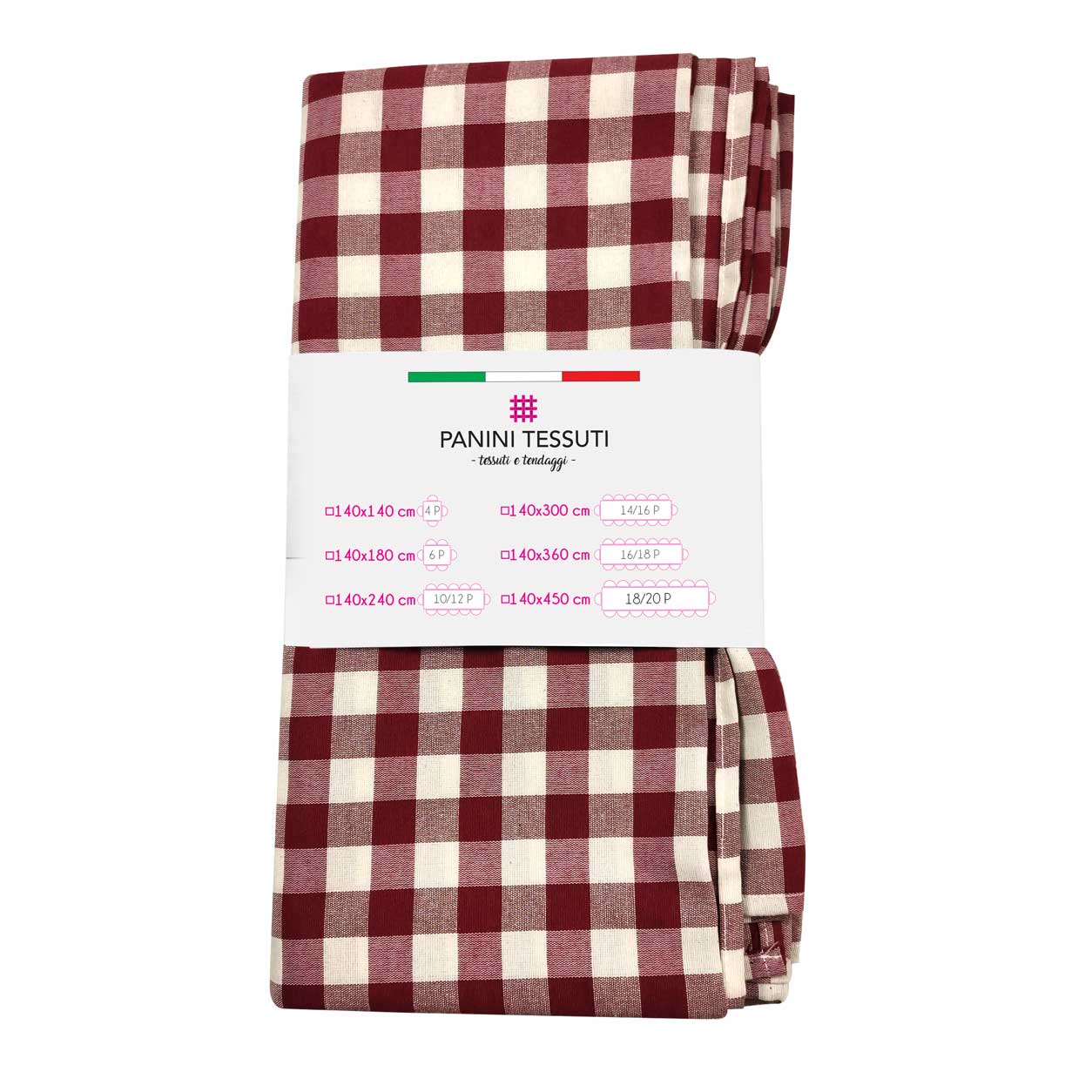 Tovaglia Confezionata Panini Tessuti Quadro Medi Bordeaux