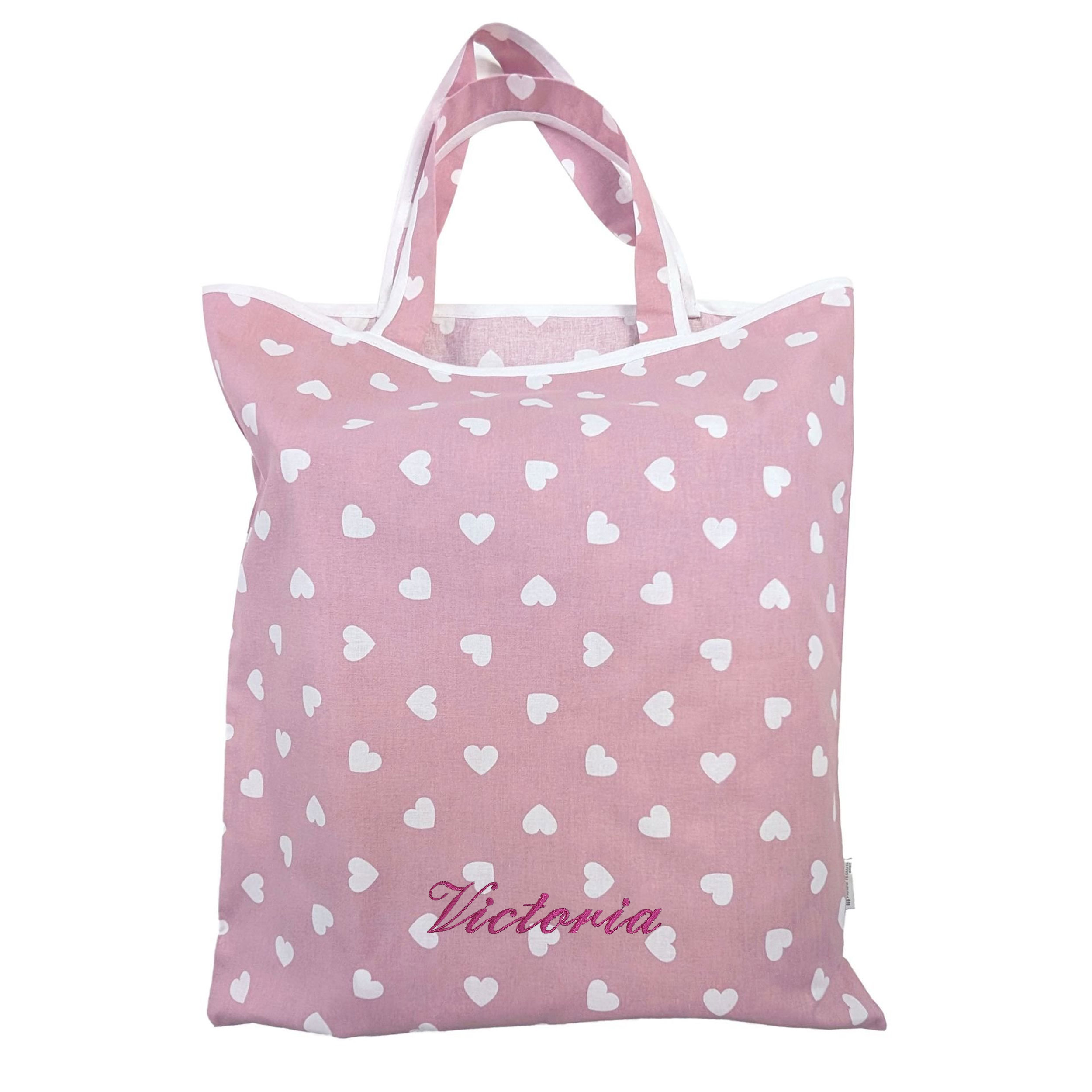 Borsa Porta Sacco Nanna Cuori Bianchi Sfondo Rosa Antico Image