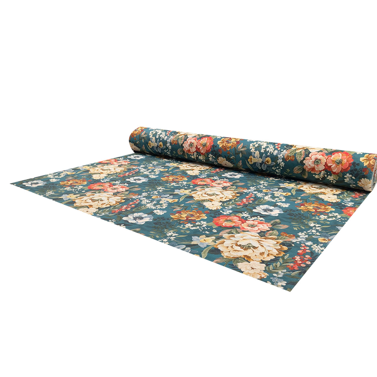 Panama Cotone Fiori Sfondo Petrolio H 280 cm Image