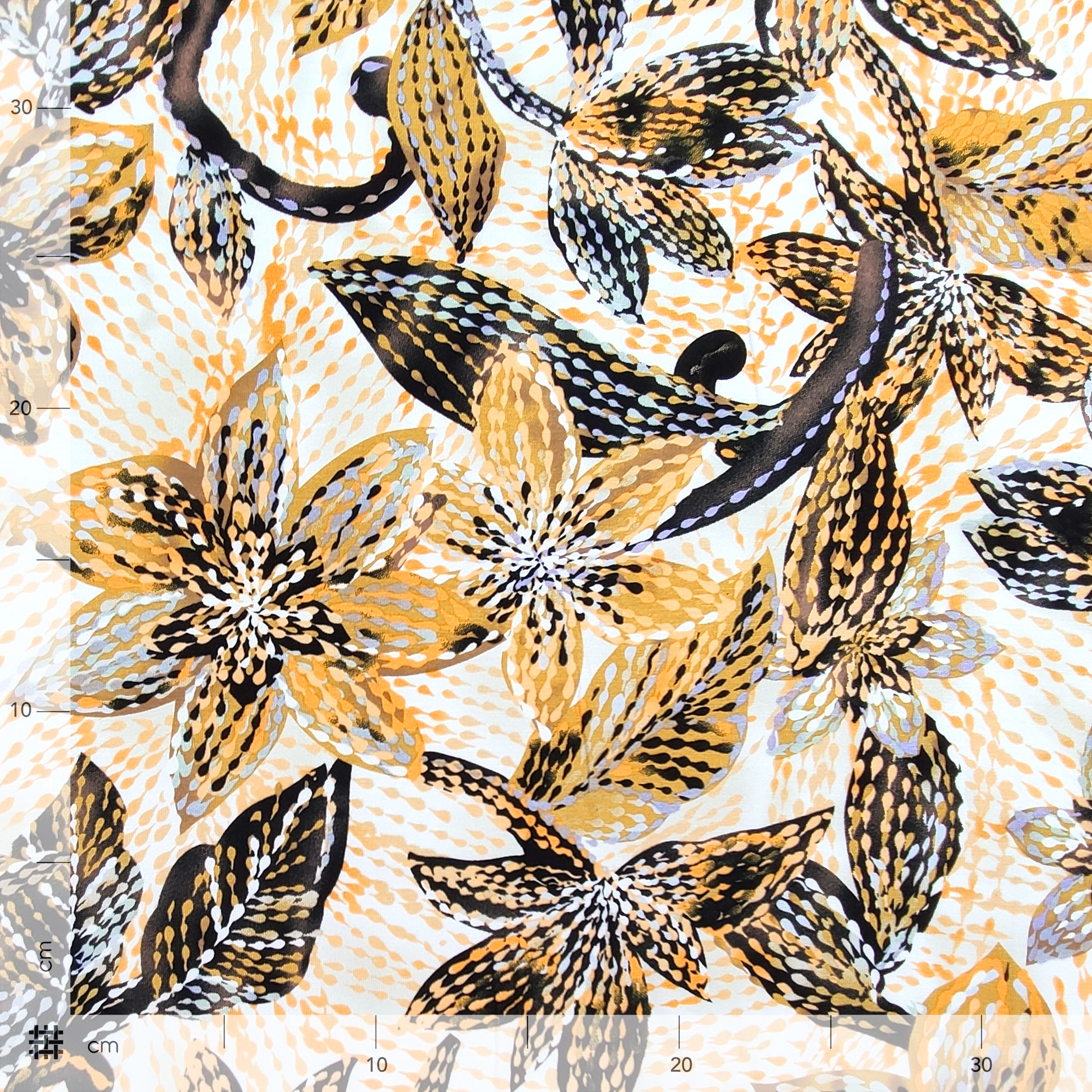 Viscosa Elasticizzata Fiori Ocra e Neri