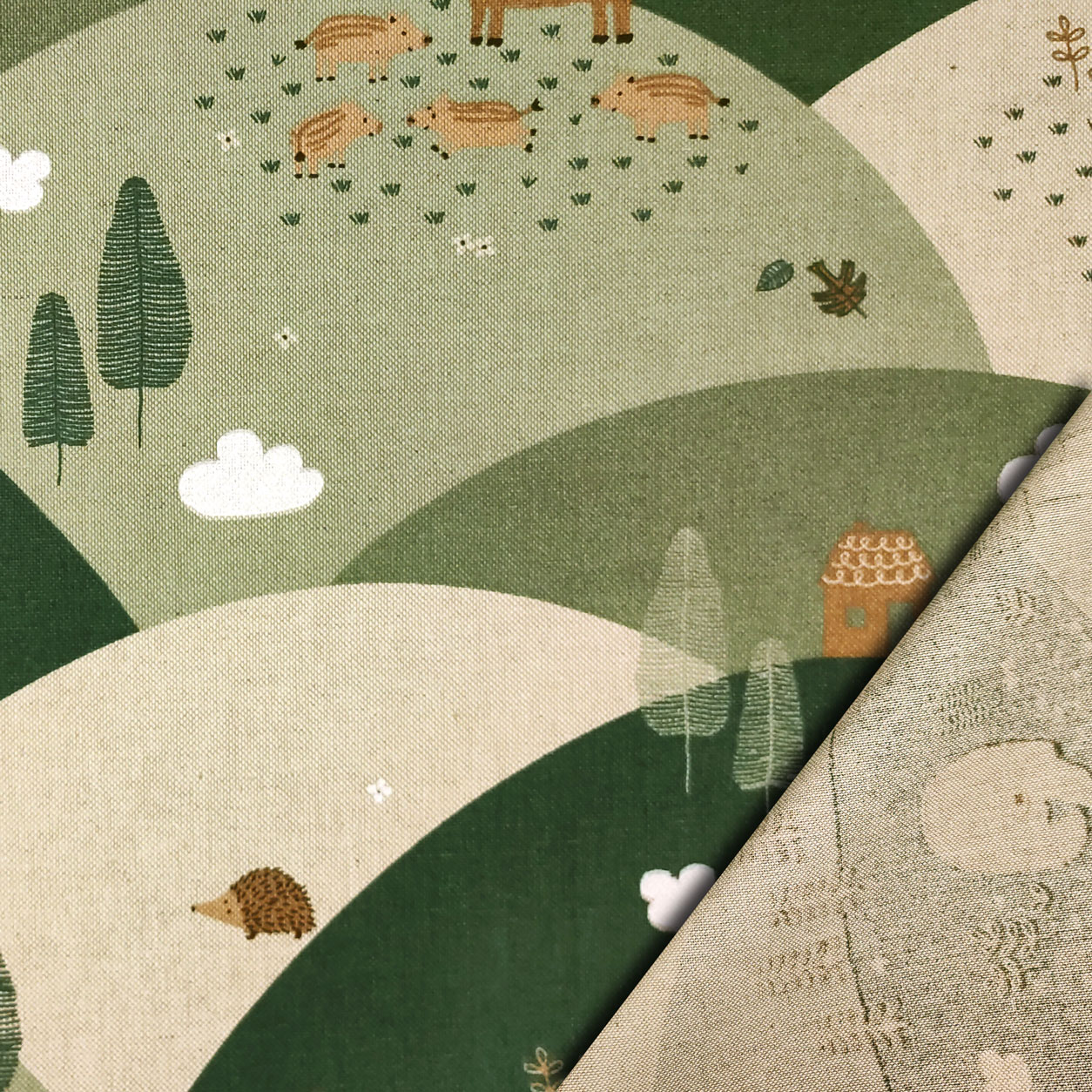 Ritaglio Tessuto Misto Cotone Animali del Bosco 50x140 cm Image
