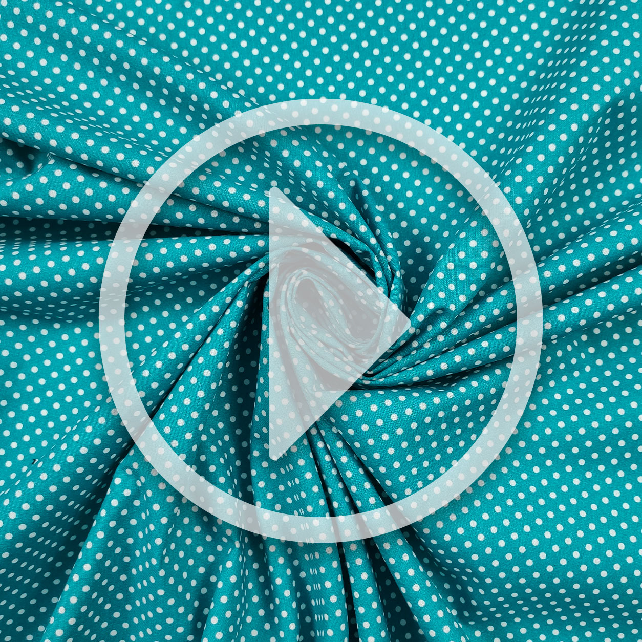 Tessuto Cotone Turchese Pois Bianchi Image