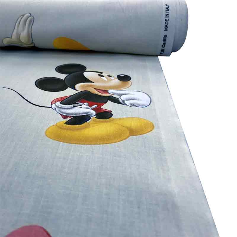 Tessuto Cotone Disney Topolino e Minnie Azzurro Rotolo