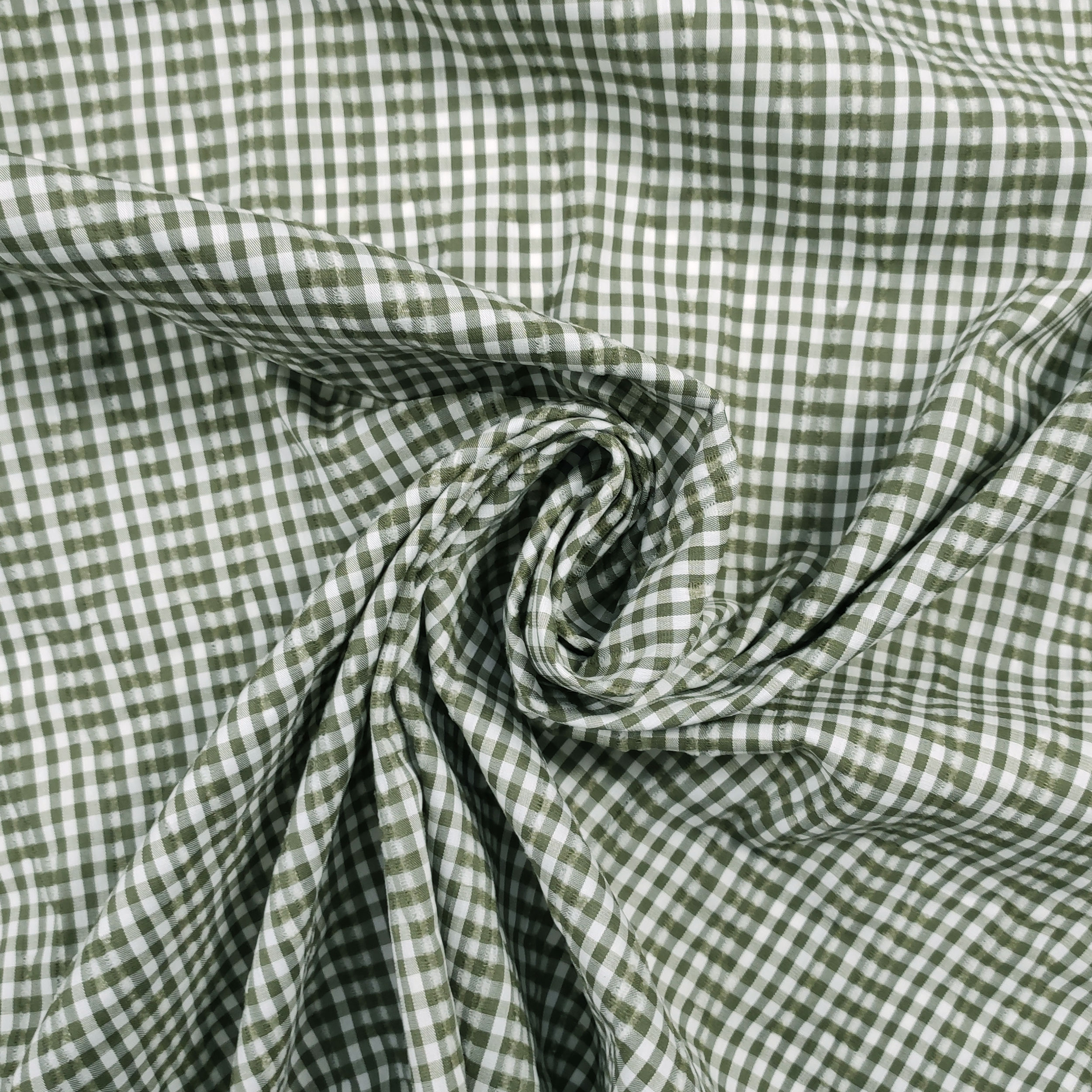 Cotone Elastico Plissé Clo Clo Quadri Militare