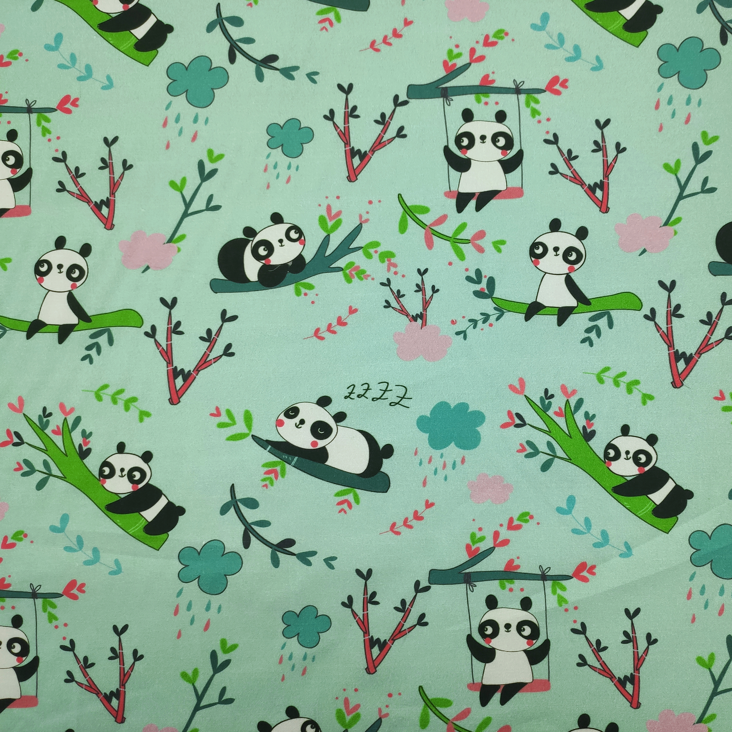 cotone panini tessuti panda grandi sfondo verde acqua