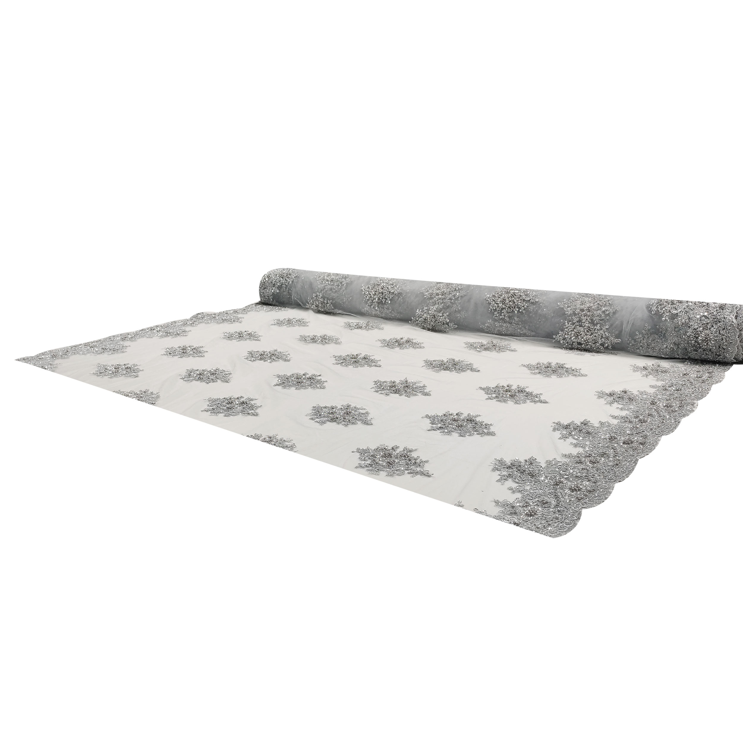 Tulle Ricamato Perline Lux Grigio