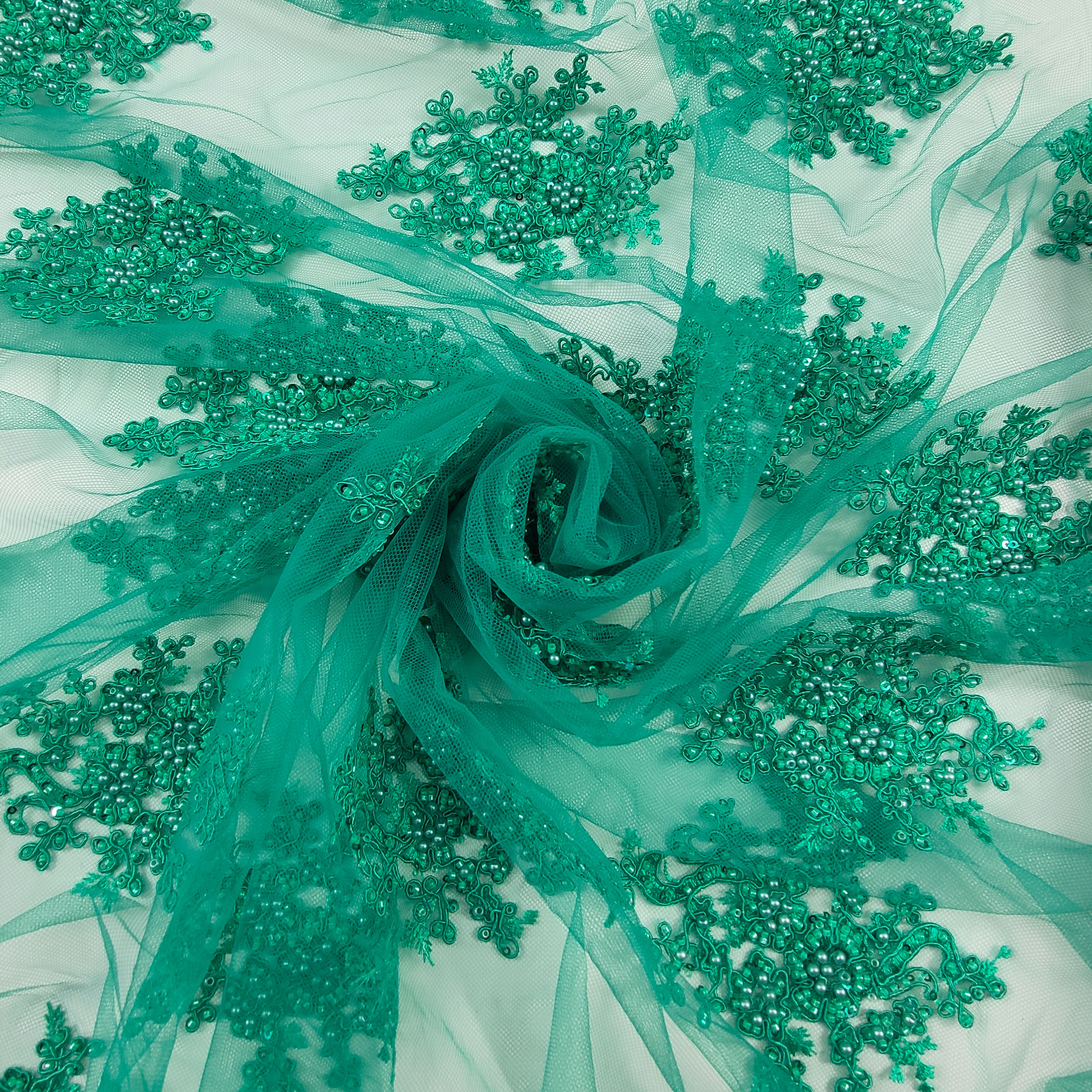 Tulle Ricamato Perline Lux Verde Smeraldo Image