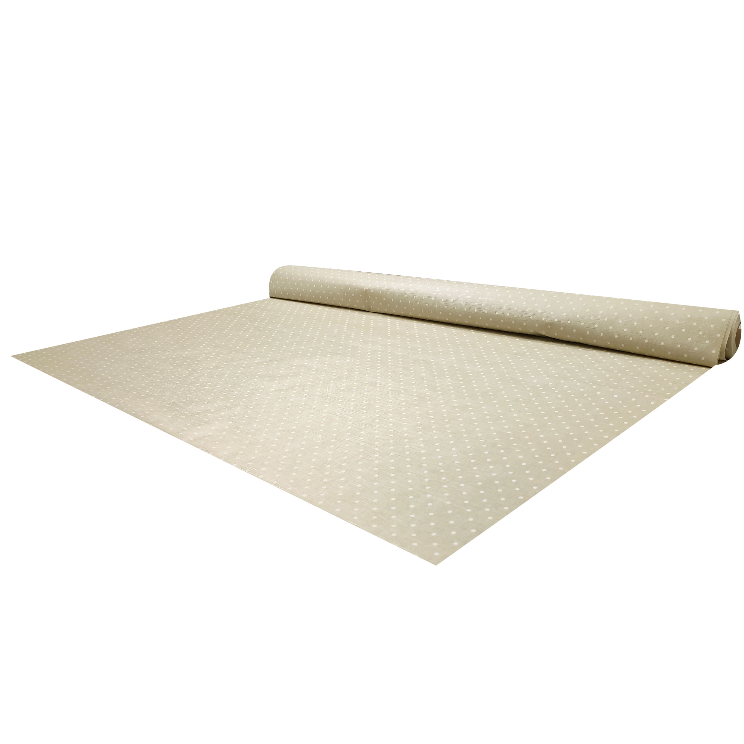 Tessuto per Tovaglia Plastificata Pois Bianchi Sfondo Beige Image
