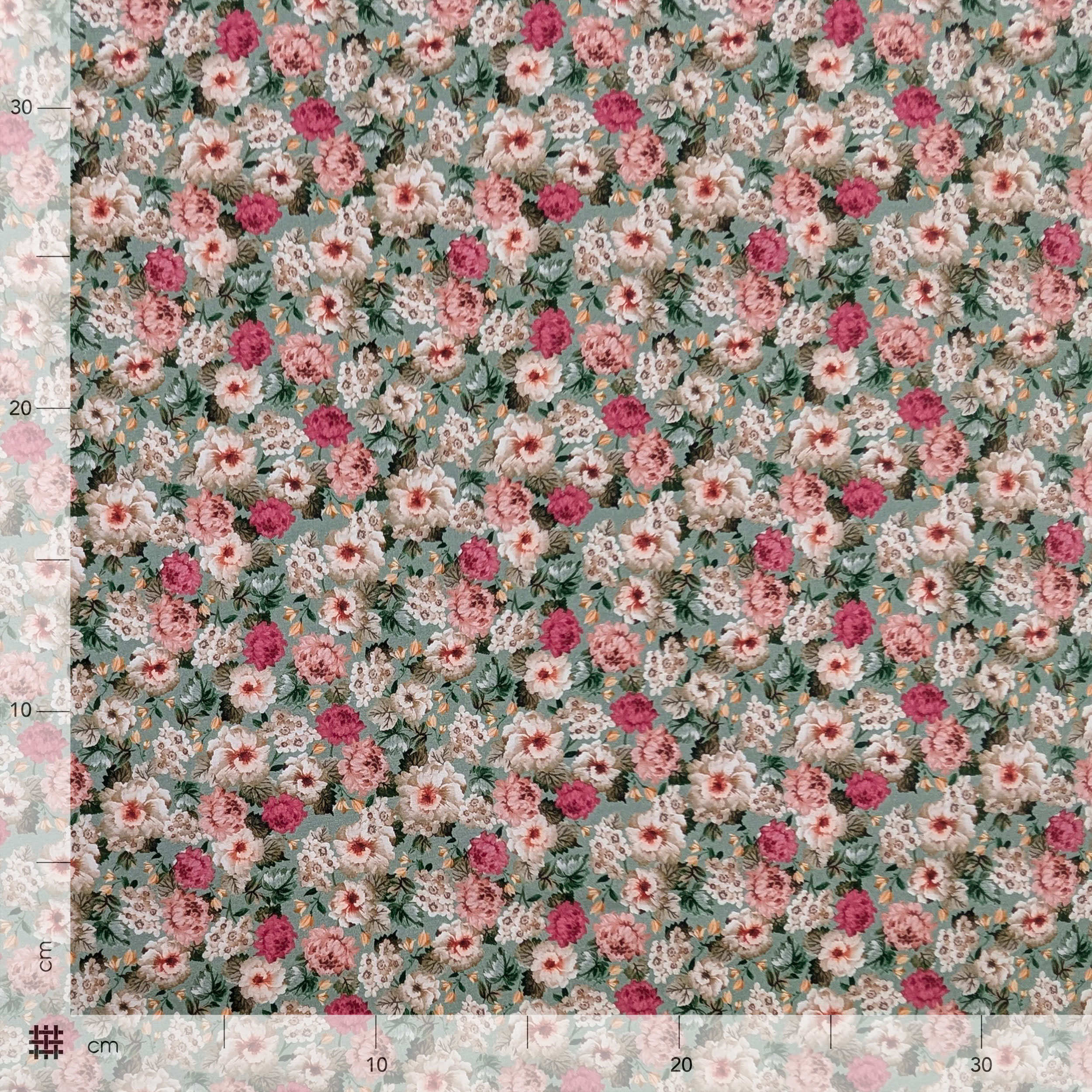 Popeline Cotone Bouquet Romantico Verde Image