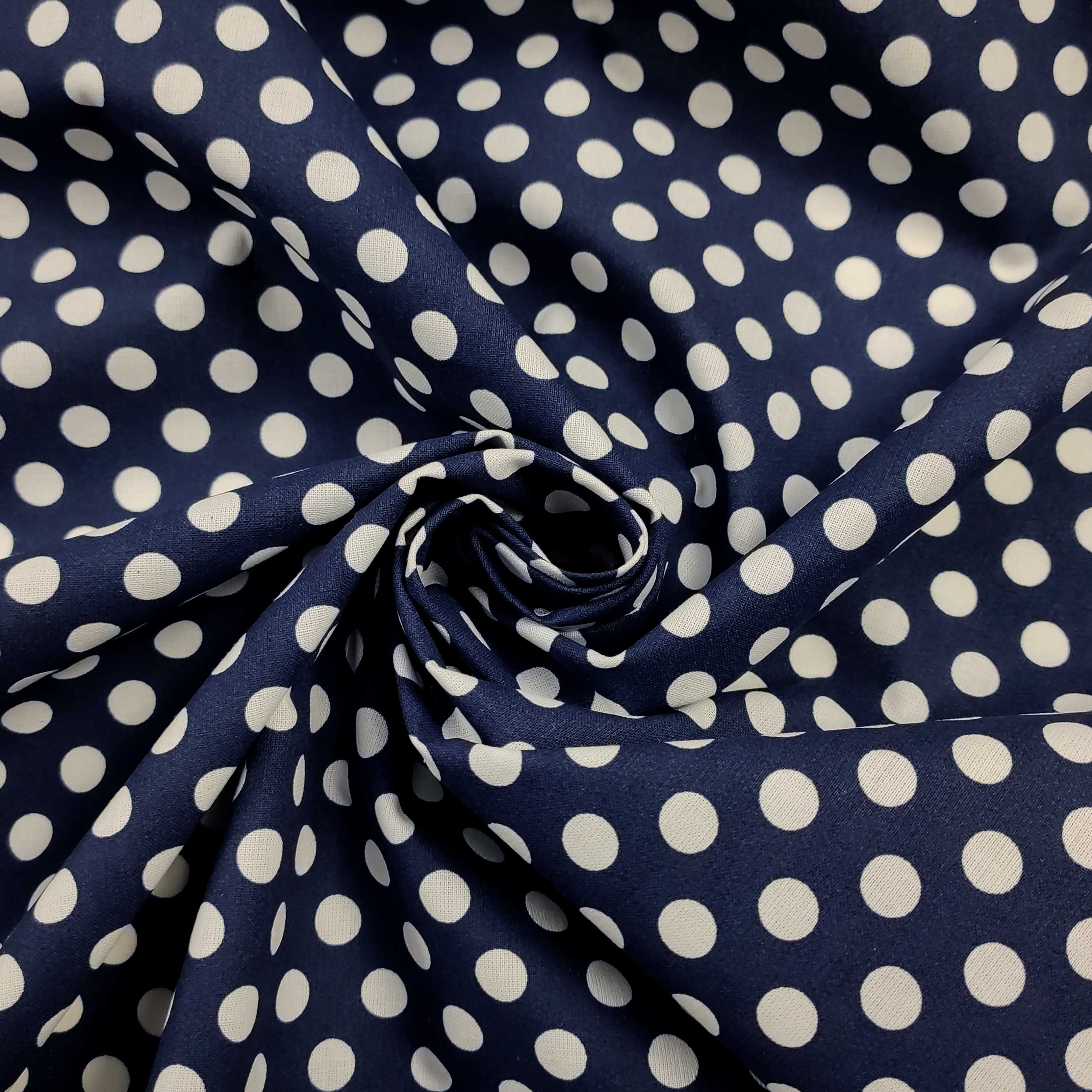 Tessuto Cotone Blu Notte con Pois Grandi Image