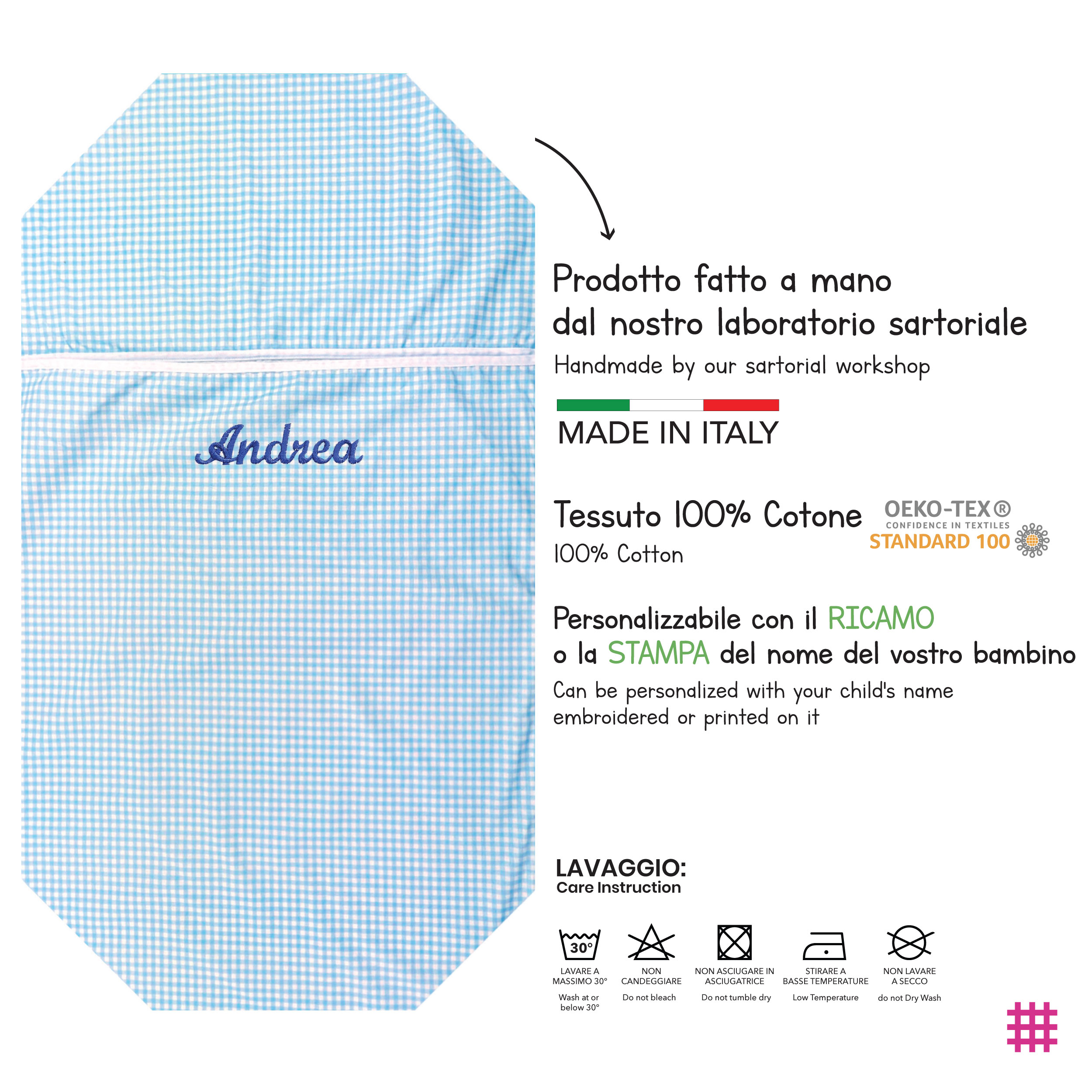 Sacco Nanna Estivo Sagomato per Brandine Quadretti Azzurro Image