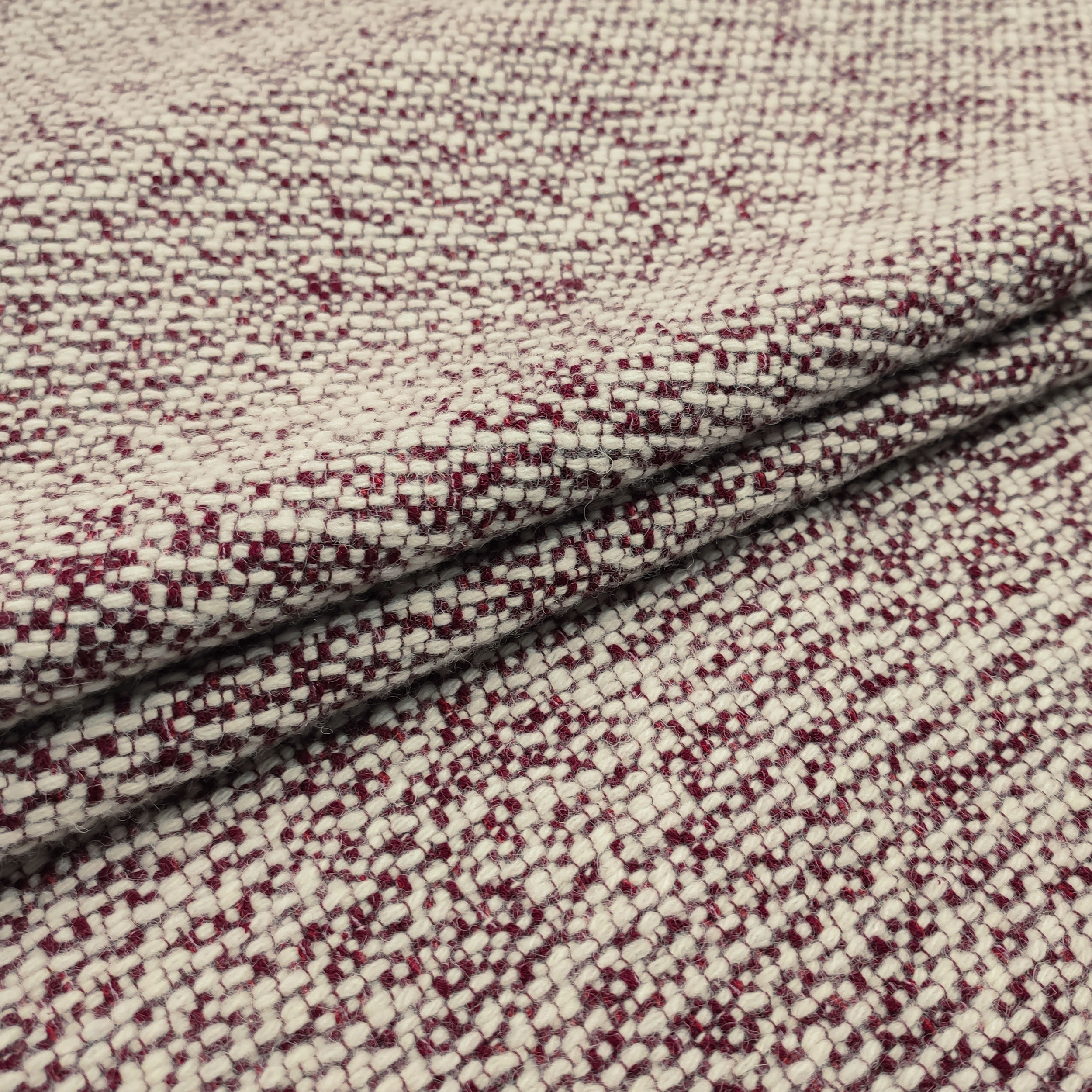 Tessuto Cappotto Intreccio Bordeaux e Bianco Lana