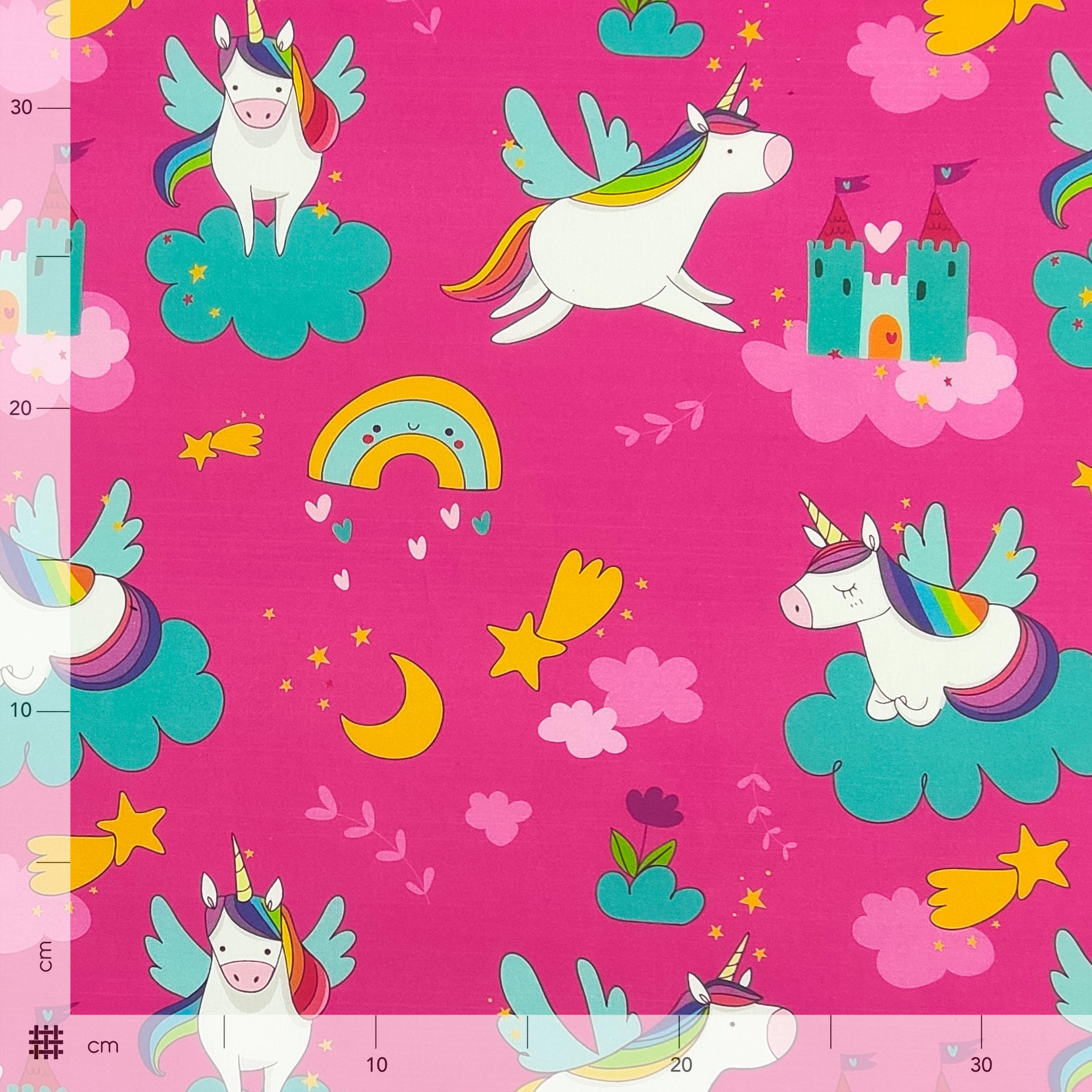 Ritaglio Cotone Unicorni e Castelli Grandi 50x150 cm