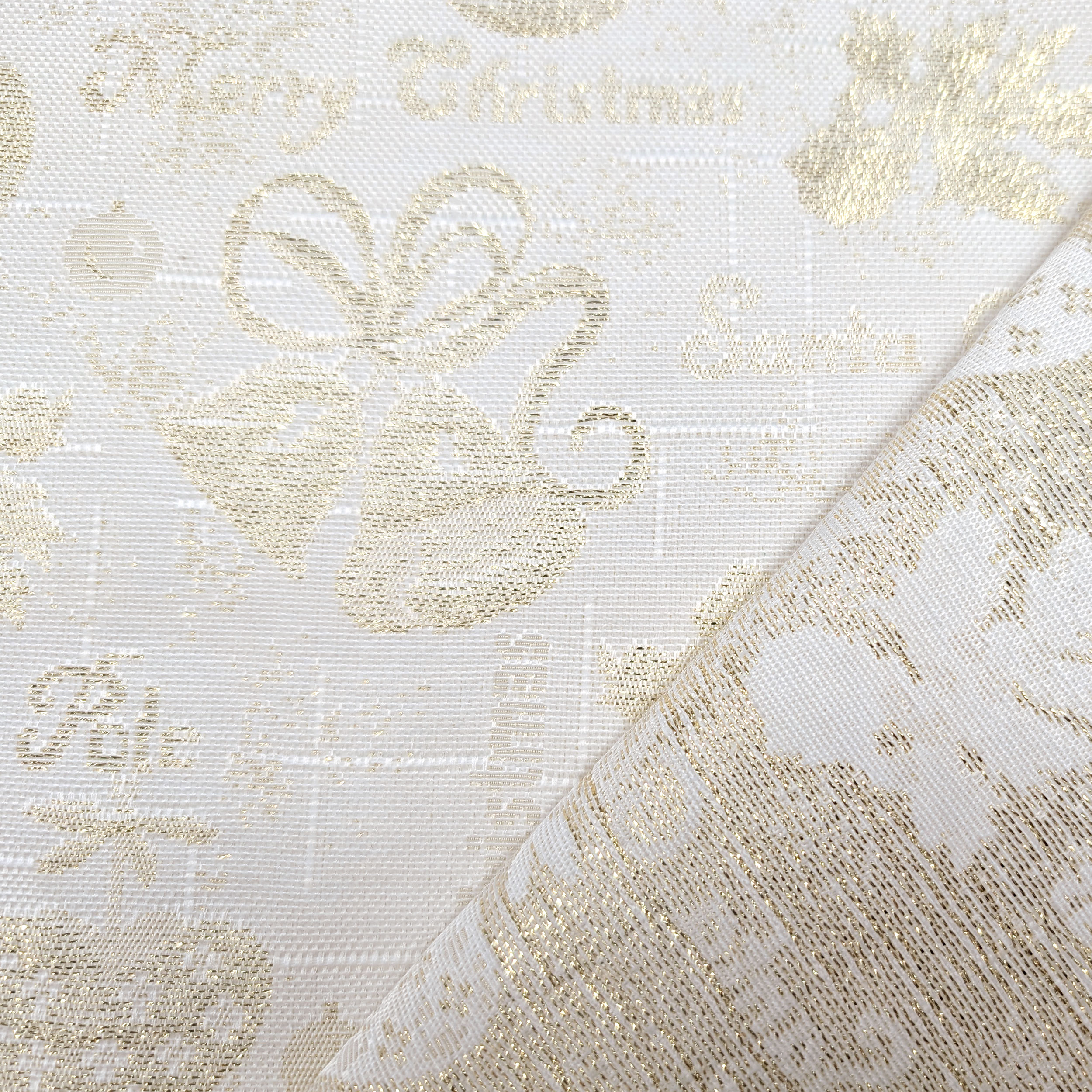 Jacquard Merry Christmas Bianco Oro Lurex H 280 cm Image