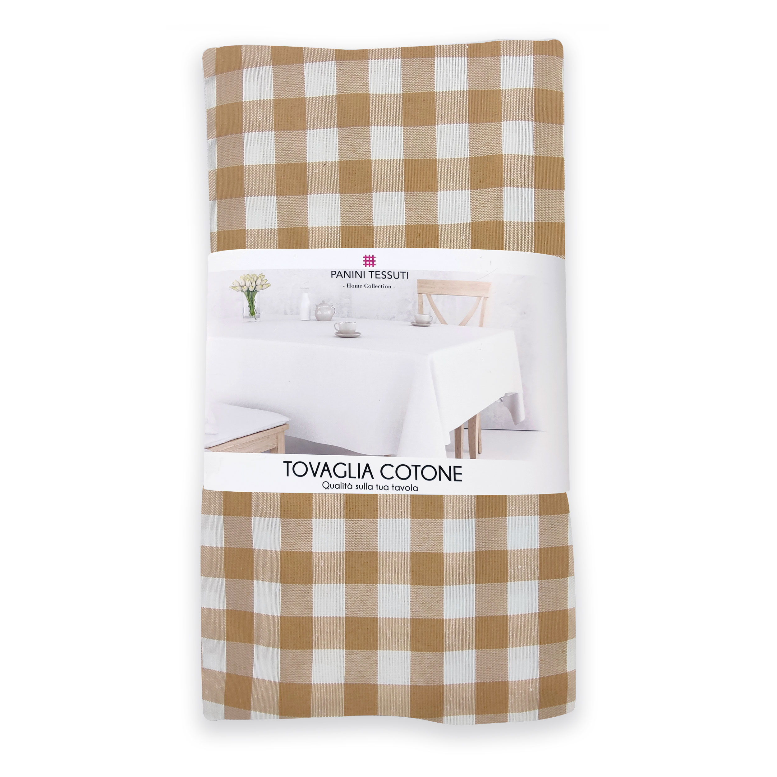 Tovaglia Confezionata Quadretti Biscotto 140x140 cm Image