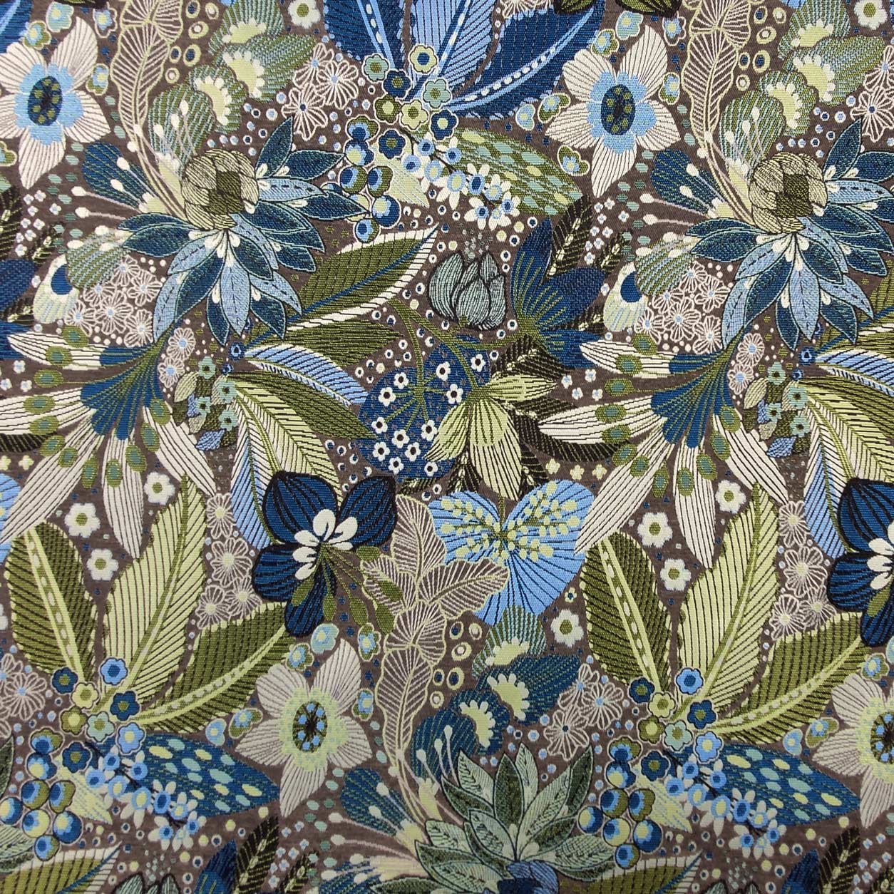 Tessuto Jacquard Fiori Toni Blu