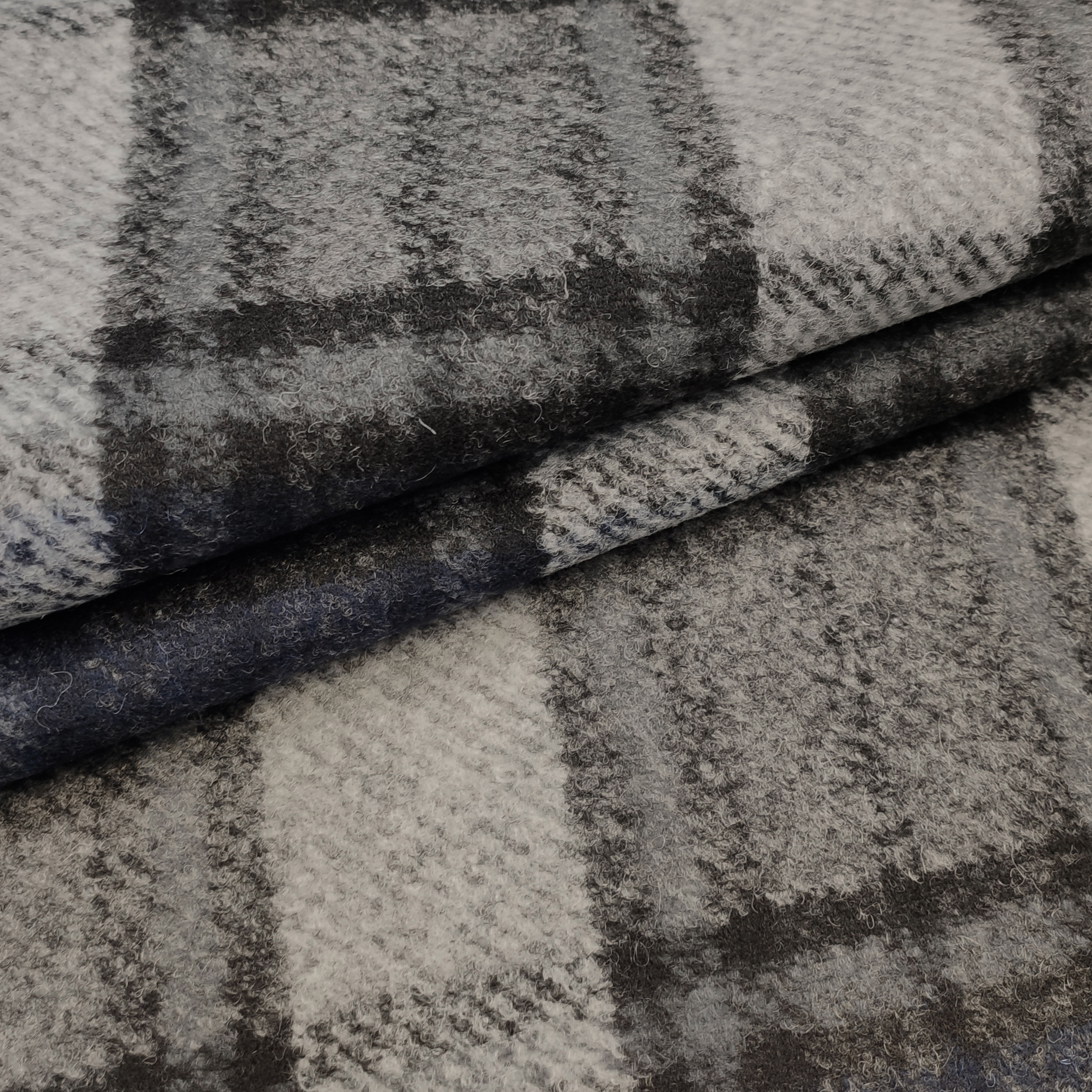 Neoprene Double Lana Tartan Blu e Grigio e Tinta Unita Nero